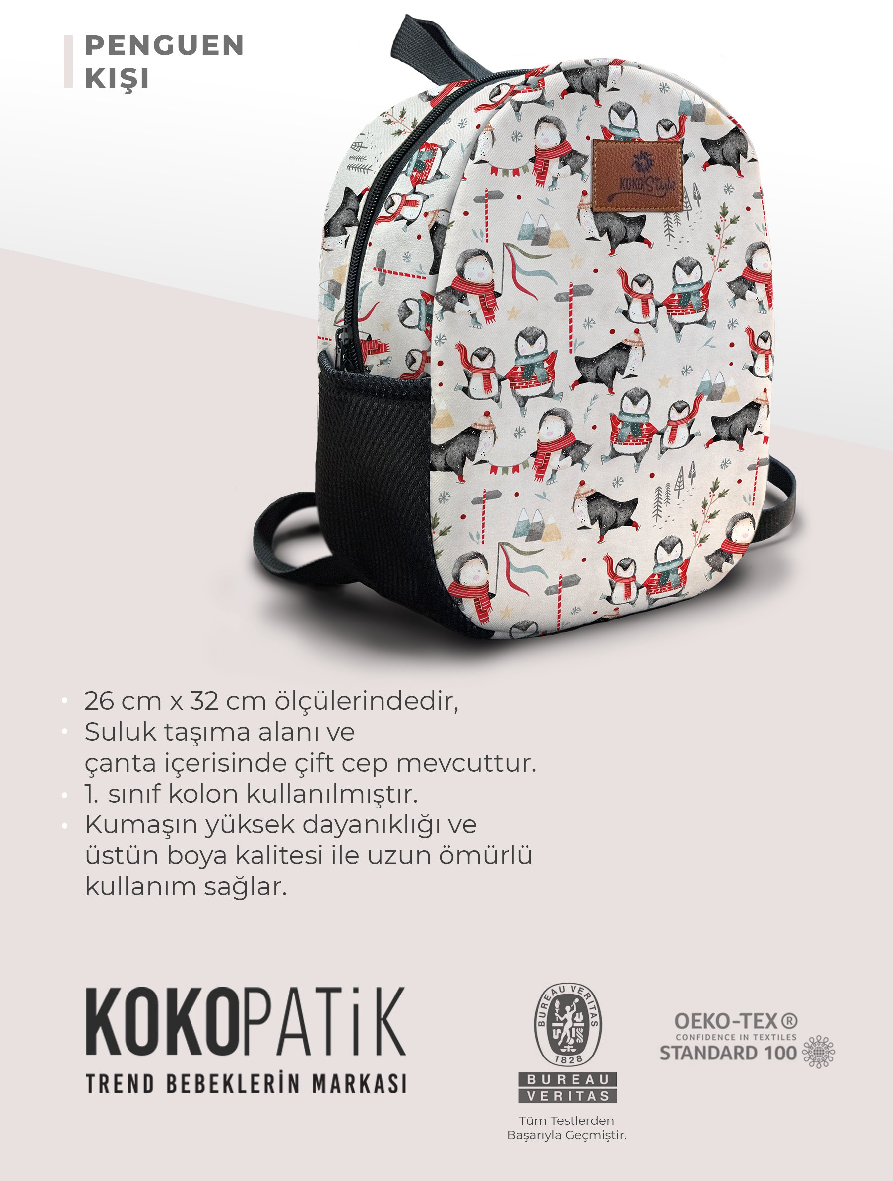 Penguen Kışı Desen Orta Boy Kreş Çantası