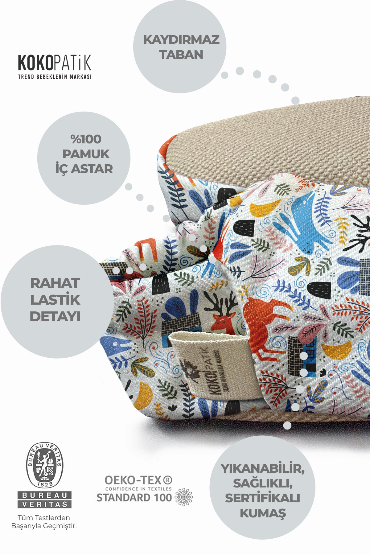 Kokopatik,Organik Pamuk Bebek Patiği,Kaydırmaz Taban,Yenidoğan Patik,Ev Kreş Ayakkabısı,Harikalar Diyarı Desen Patik