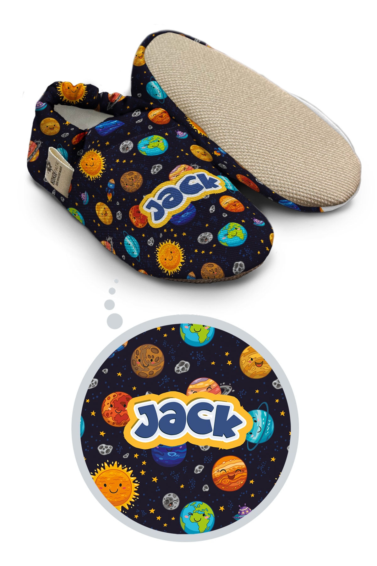 Make It Yours – Personalized Happy Space Booties for Babies | Non-Slip, Organic Cotton, First Step Shoes