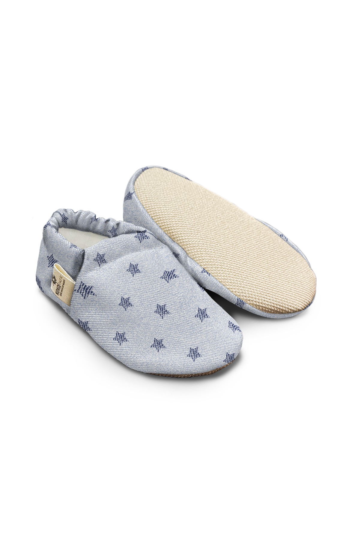 Kokopatik,Organik Pamuk Bebek Patiği,Kaydırmaz Taban,Yenidoğan Patik,Ev Kreş Ayakkabısı,Denim Desen Patik