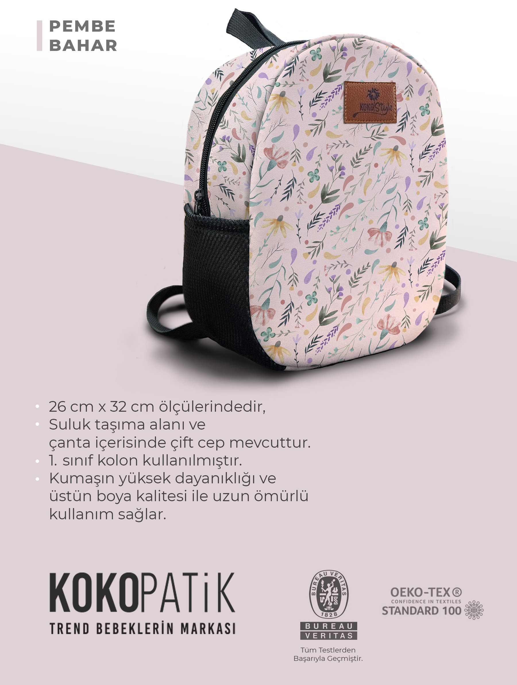 Pembe Bahar Desen Orta Boy Kreş Çantası