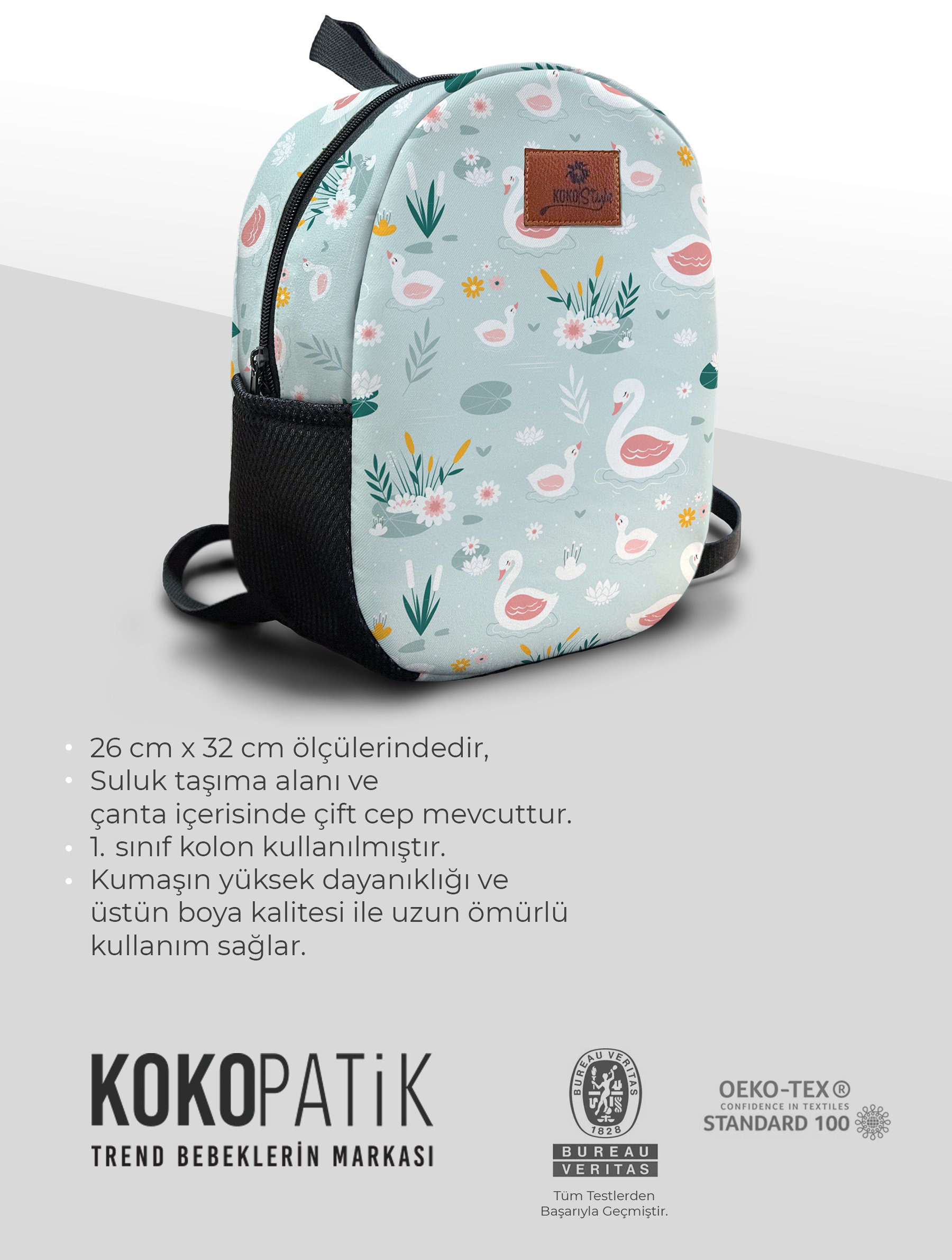 Mavi Kuğu Desen Orta Boy Kreş Çantası