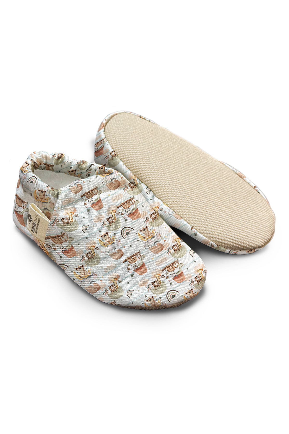 Kokopatik,Organic Cotton Baby Booties,Non-Slip Sole,Newborn Booties,Home Nursery Shoes,Pattern Booties on the Clouds