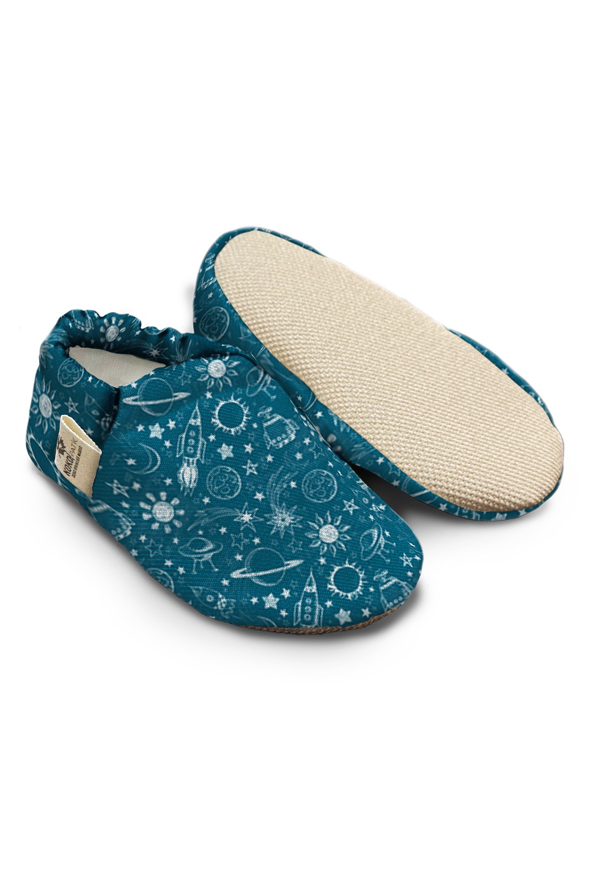 Kokopatik, Organic Cotton Baby Booties, Non-Slip Sole, Newborn Booties, Home Nursery Shoes, Space Pattern Booties