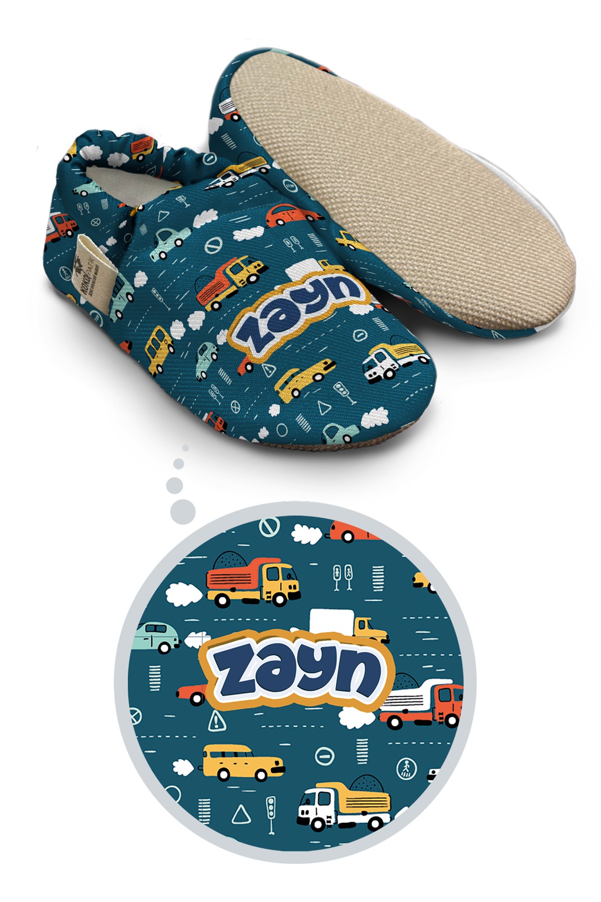 Make It Yours – Personalized Cars Pattern Booties for Babies | Non-Slip, Organic Cotton, Home & Nursery Use