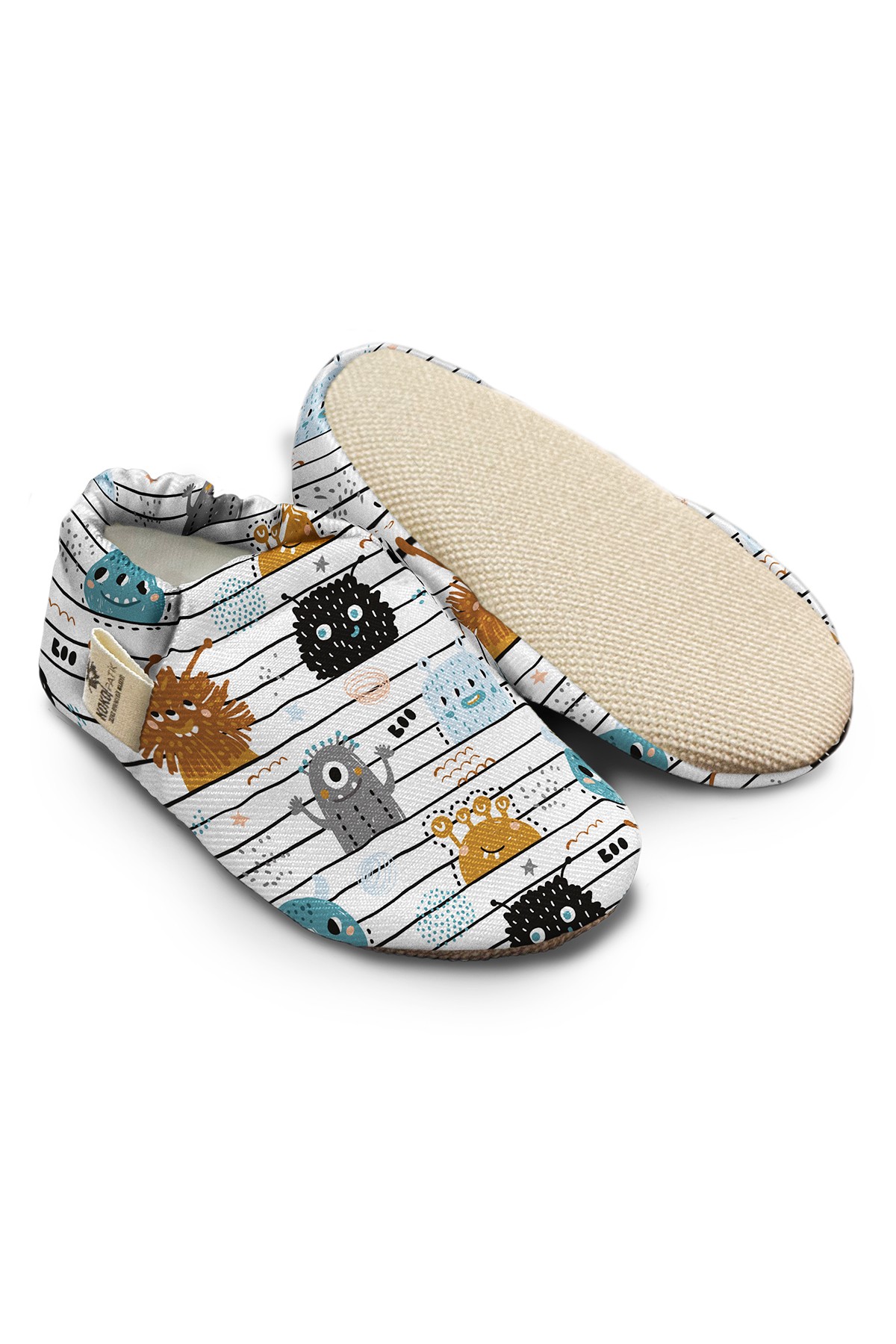 Kokopatik, Non-Slip Sole, Organic Cotton Lined Home Slippers, First Step Shoes, Germ Patterned Slippers