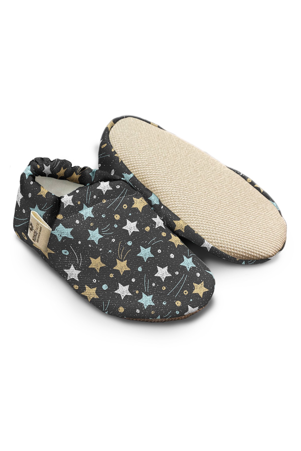 Kokopatik, Non-Slip Sole, Organic Cotton Lined Home Slippers, First Step Shoes, Comet Patterned Slippers