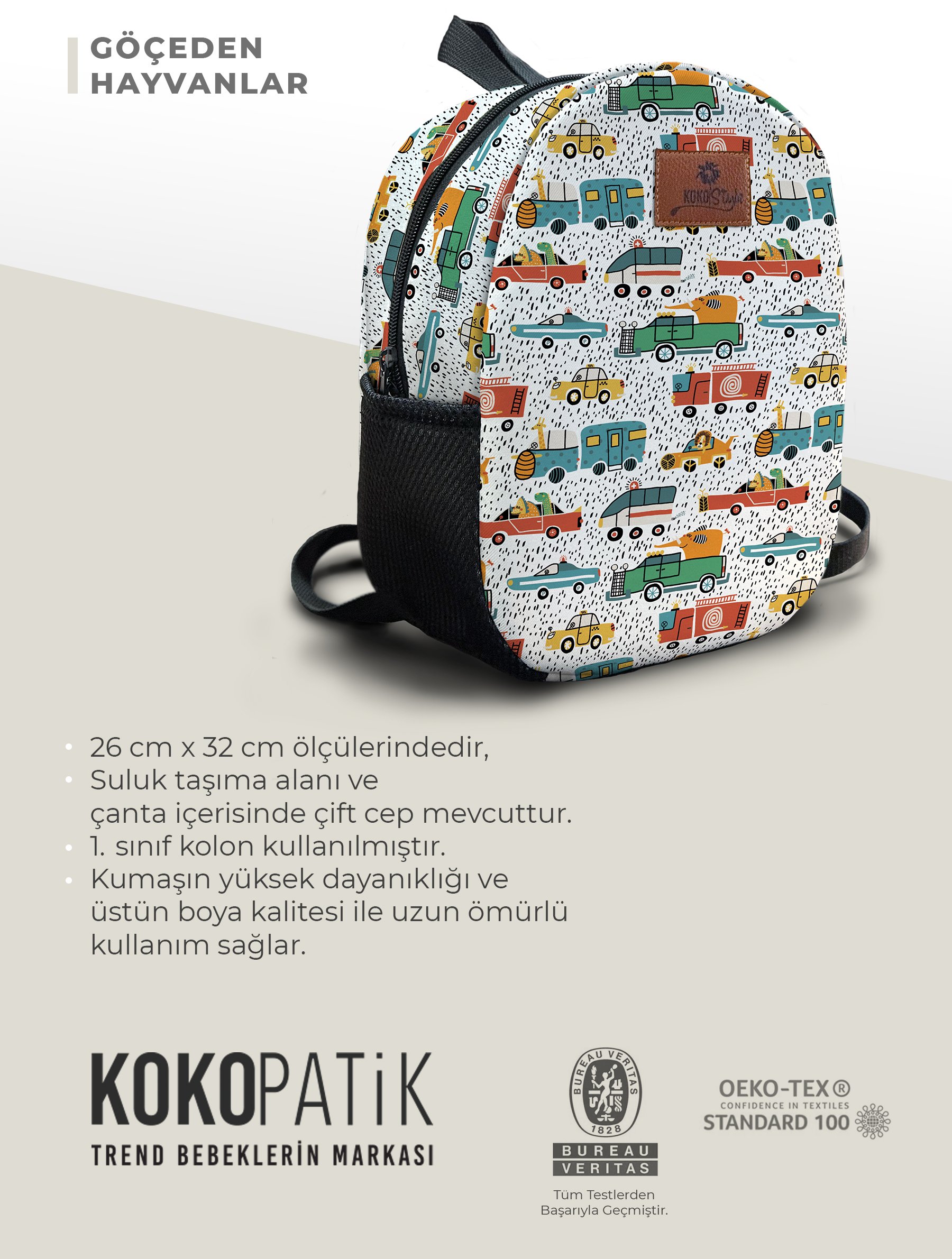 Göçeden Hayvanlar Desen Orta Boy Kreş Çantası