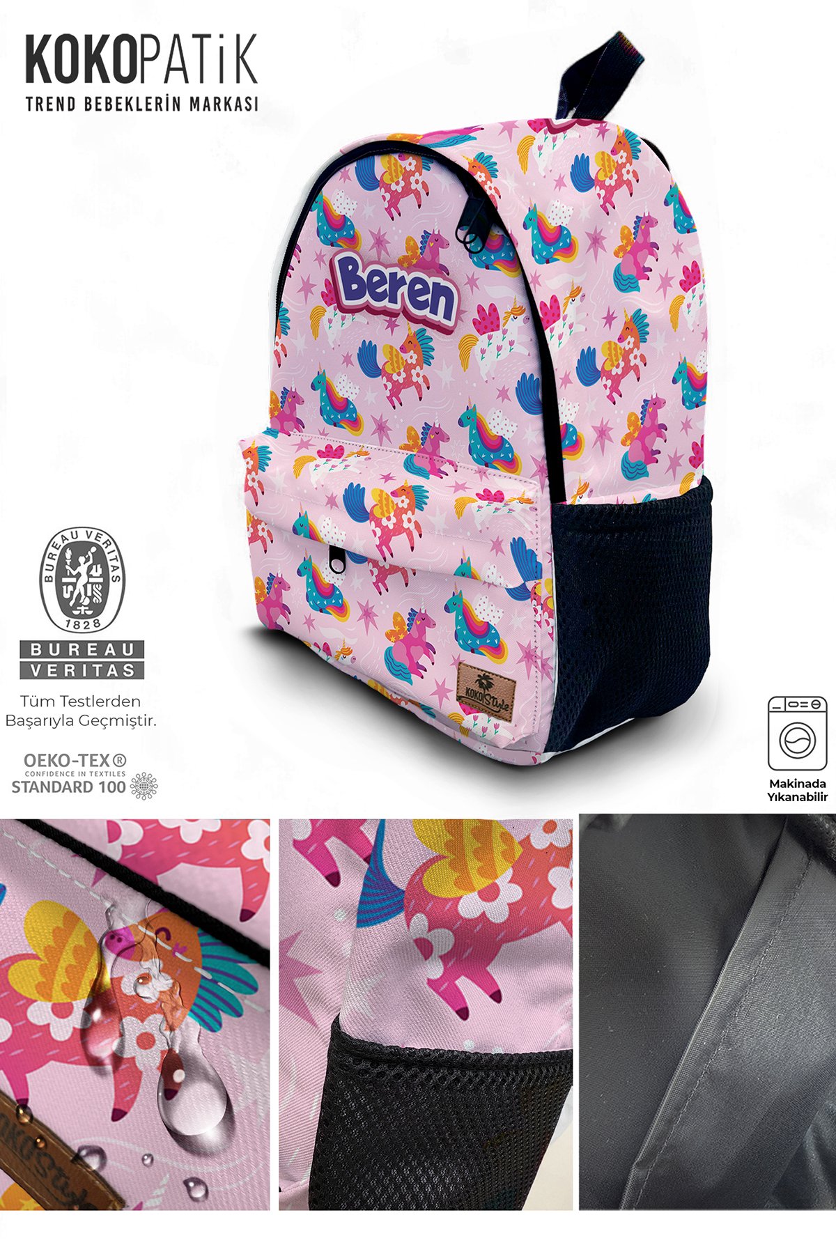 Kişiye Özel İsimli -Unicorn Desenli Okul Çantası