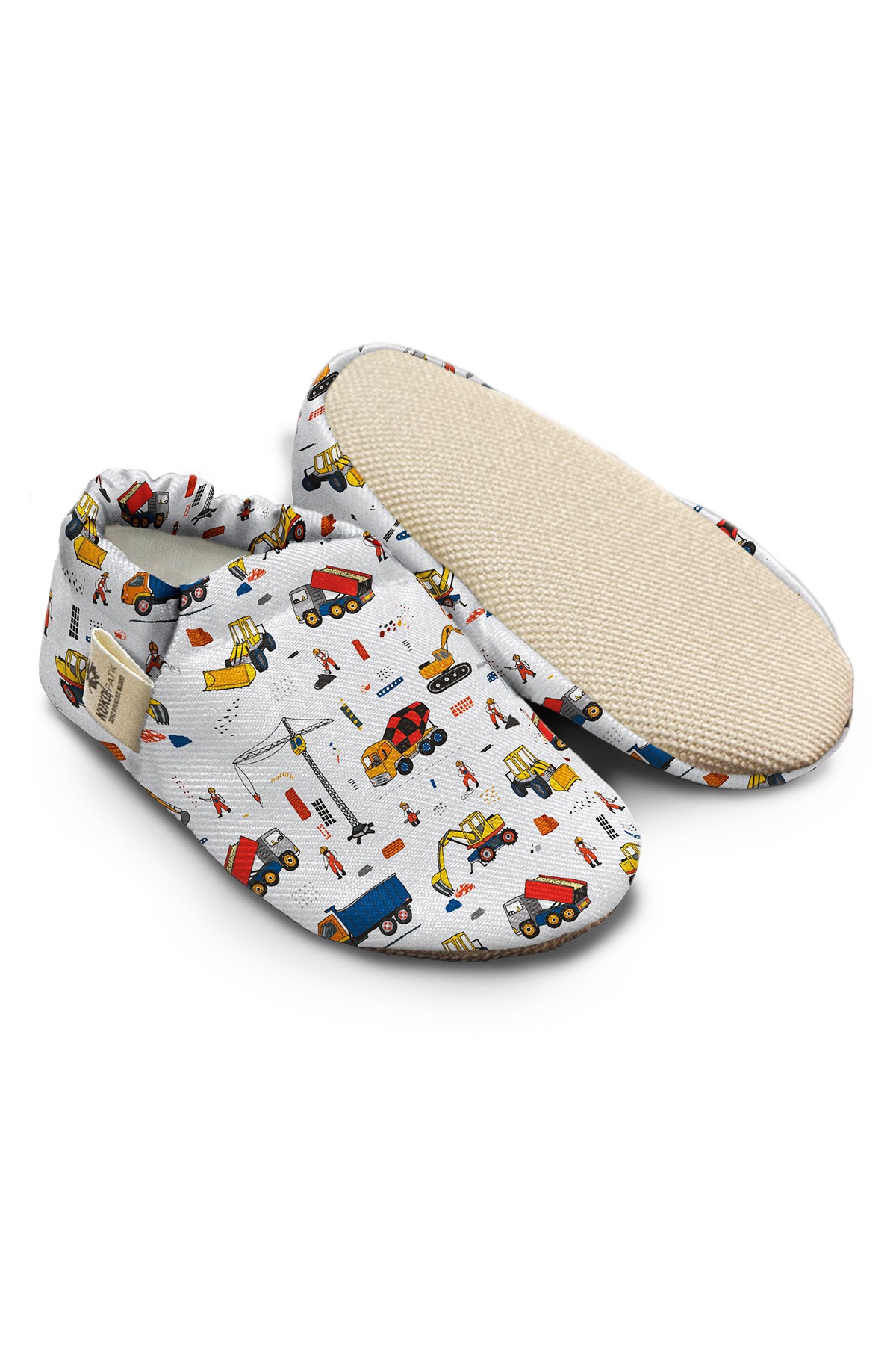 Kokopatik, Non-Slip Sole, Organic Cotton Lined Home Slippers, First Step Shoes, Construction Site Patterned Slippers
