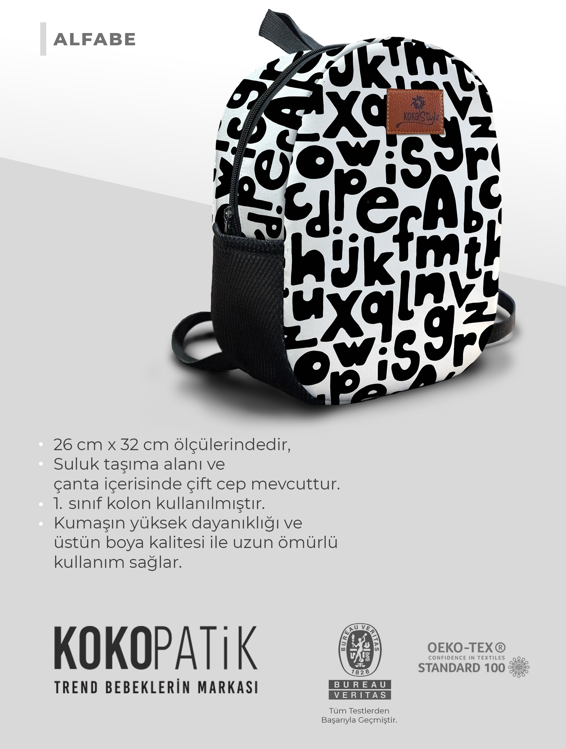 Alfabe Desen Orta Boy Kreş Çantası