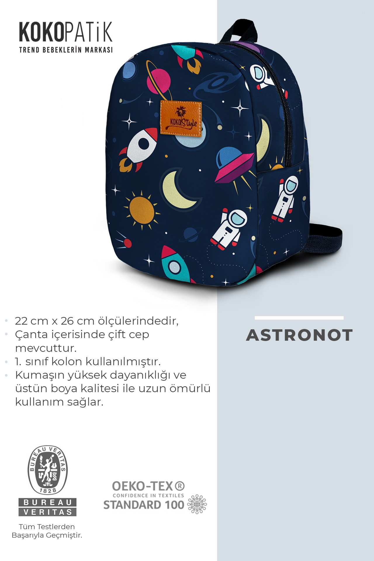 Astronot Desen Küçük Boy Kreş Çantası