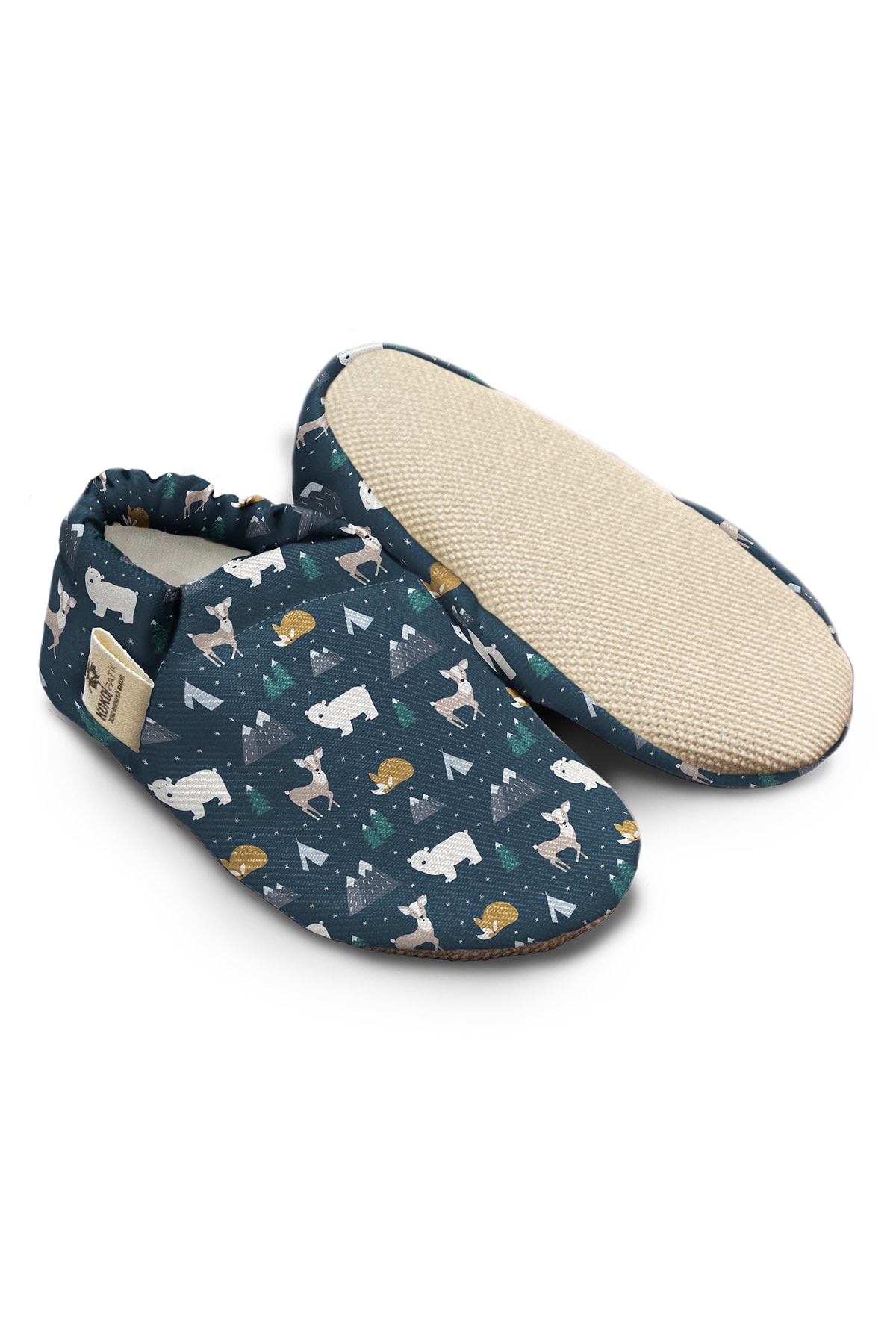 Kokopatik, Non-Slip Sole, Organic Cotton Lined Home Slippers, First Step Shoes, Winter Animals Patterned Slippers