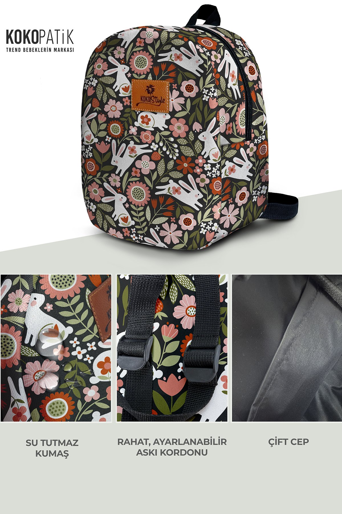 Floral Rabbit Pattern Small Nursery Bag