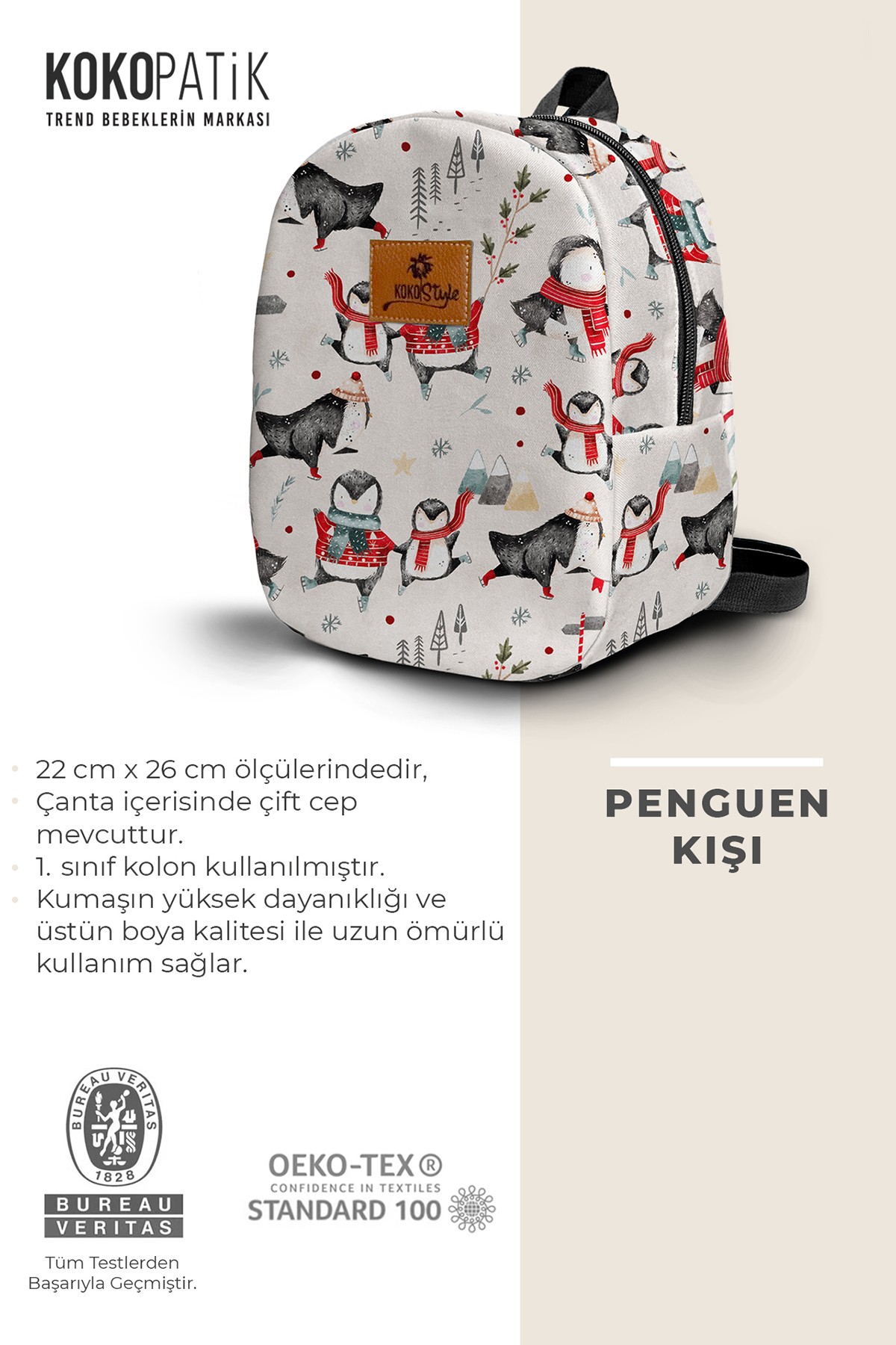 Penguin Winter Pattern Small Nursery Bag