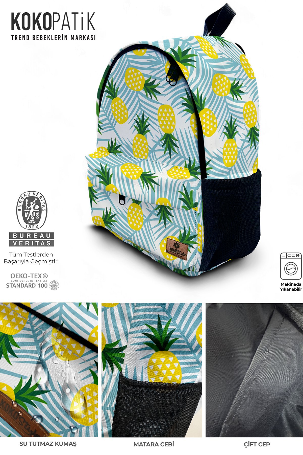 Sarı Ananas Desenli Sırt Çantası