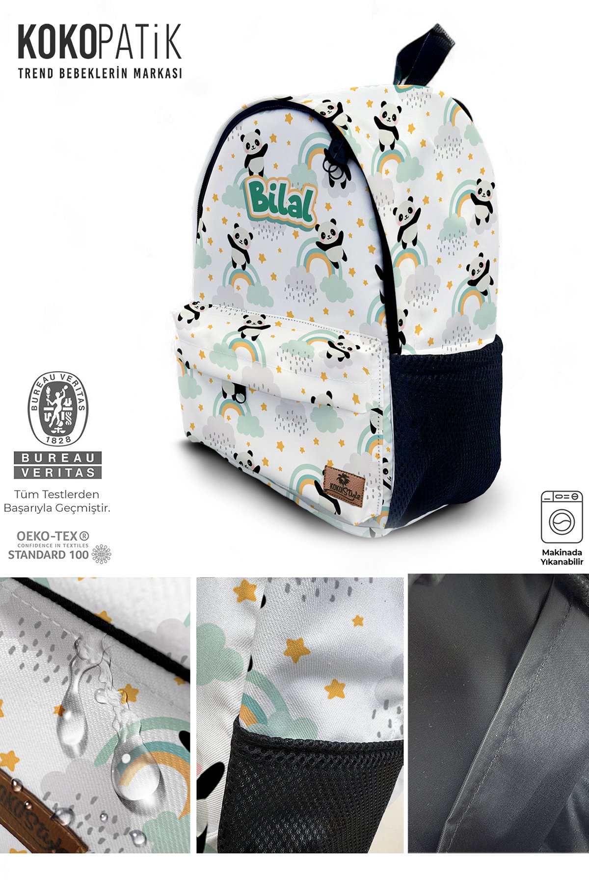 Kişiye Özel İsimli - Panda Desenli Okul Çantası