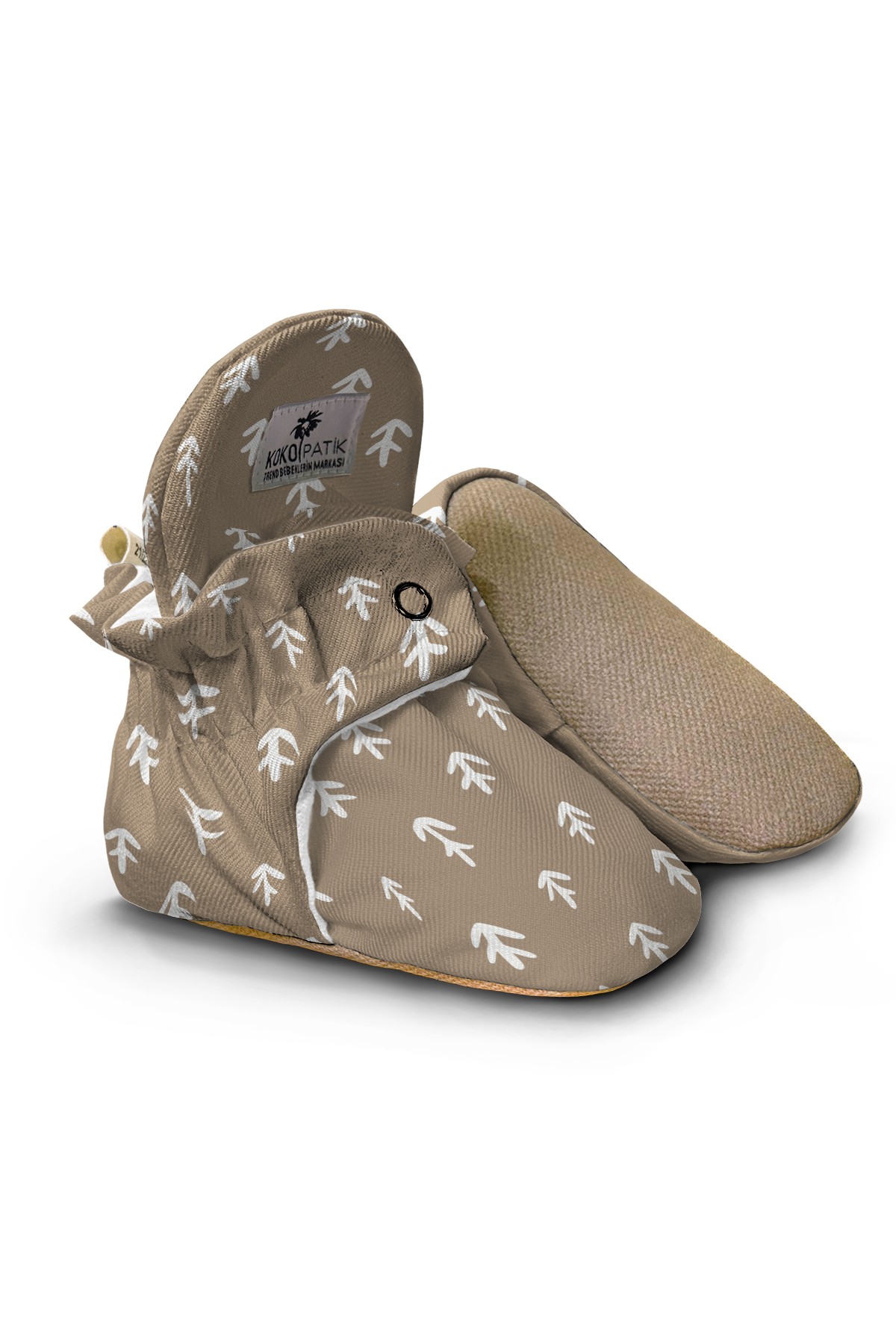 Coffee Arrow Baby Booties – Stylish Print with Anti-Slip Sole