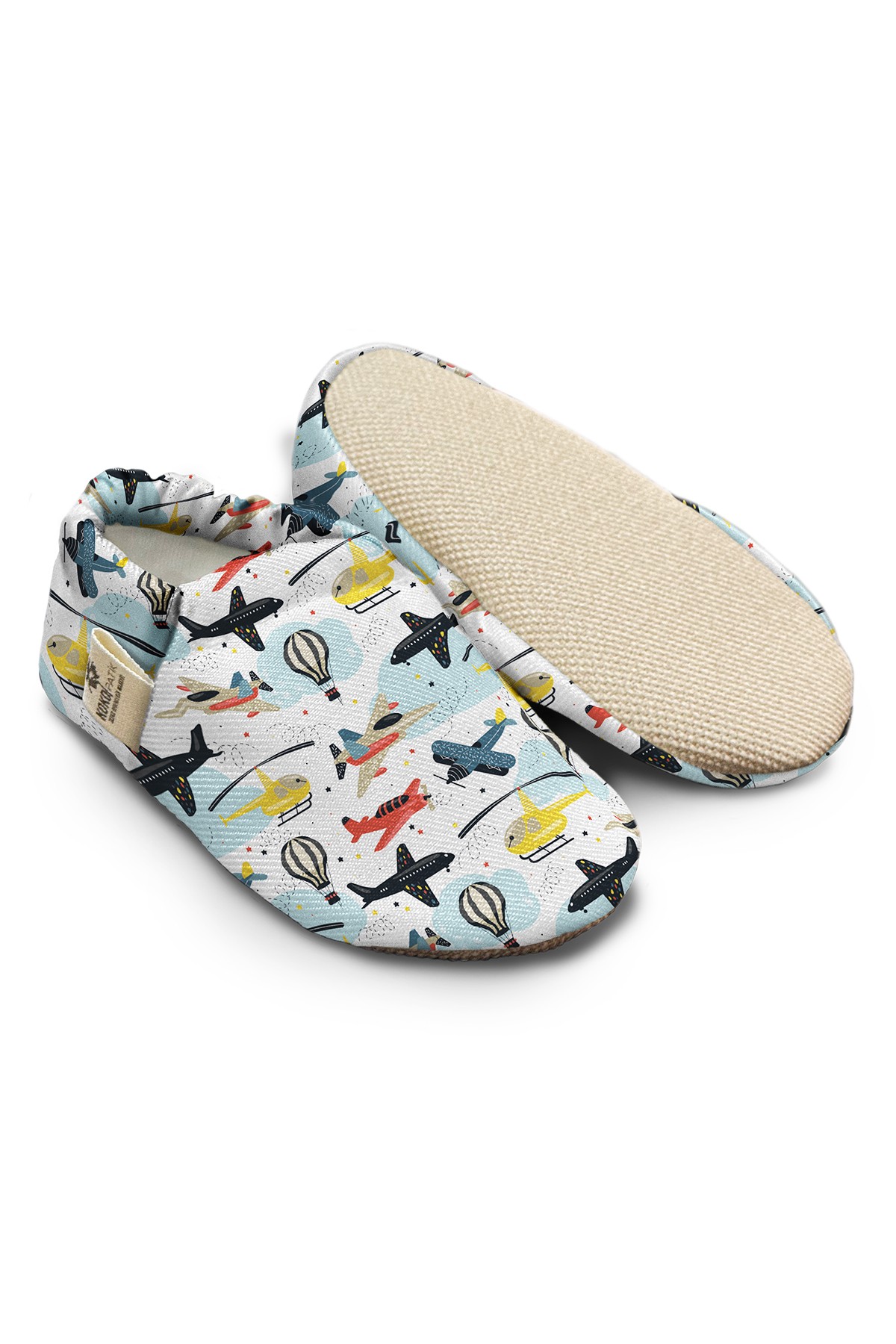 Kokopatik, Non-Slip Sole, Home Nursery Booties, Unisex Baby Booties, Cotton Newborn Booties, Flying Vehicles Patterned Booties