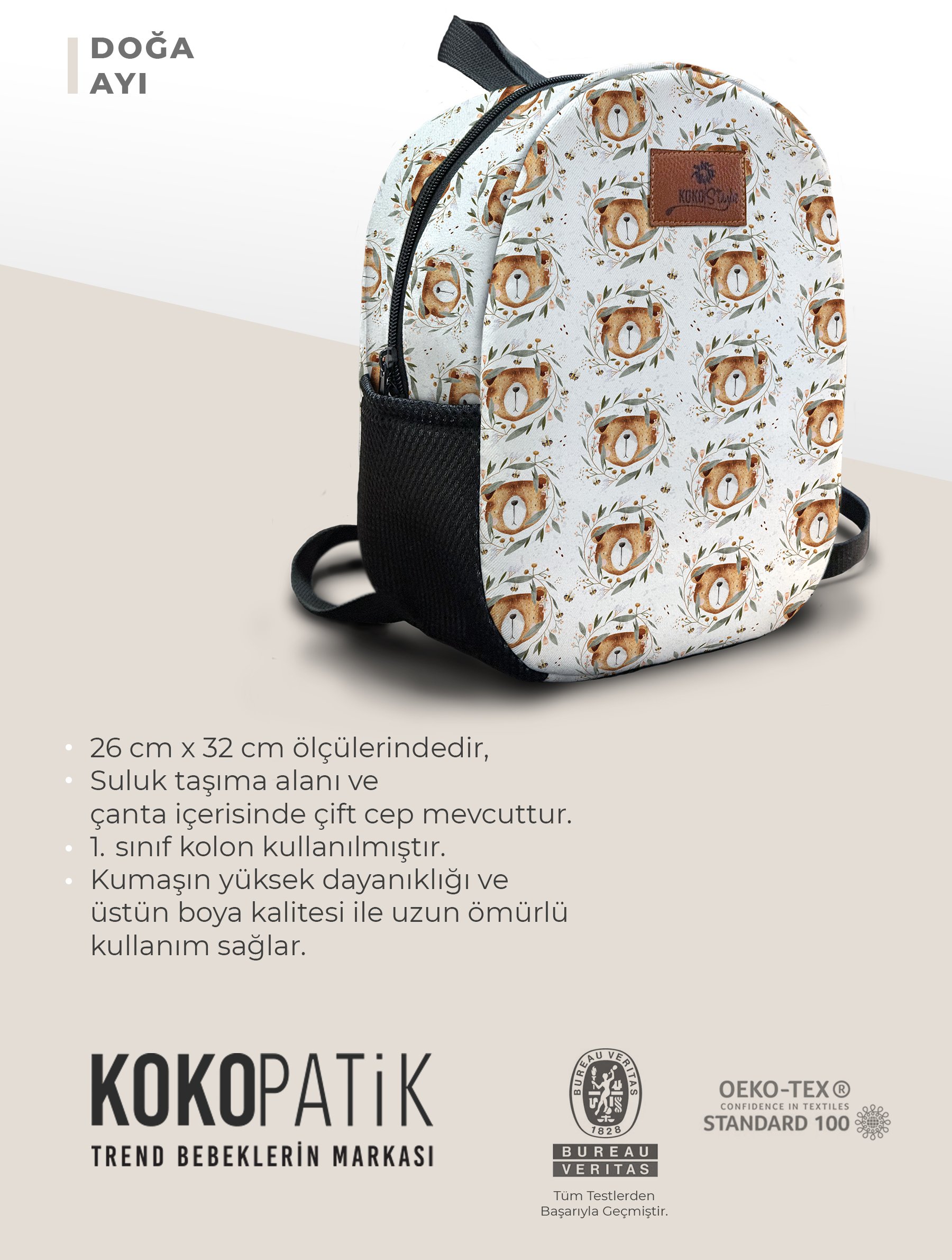 Doğa Ayı Desen Orta Boy Kreş Çantası