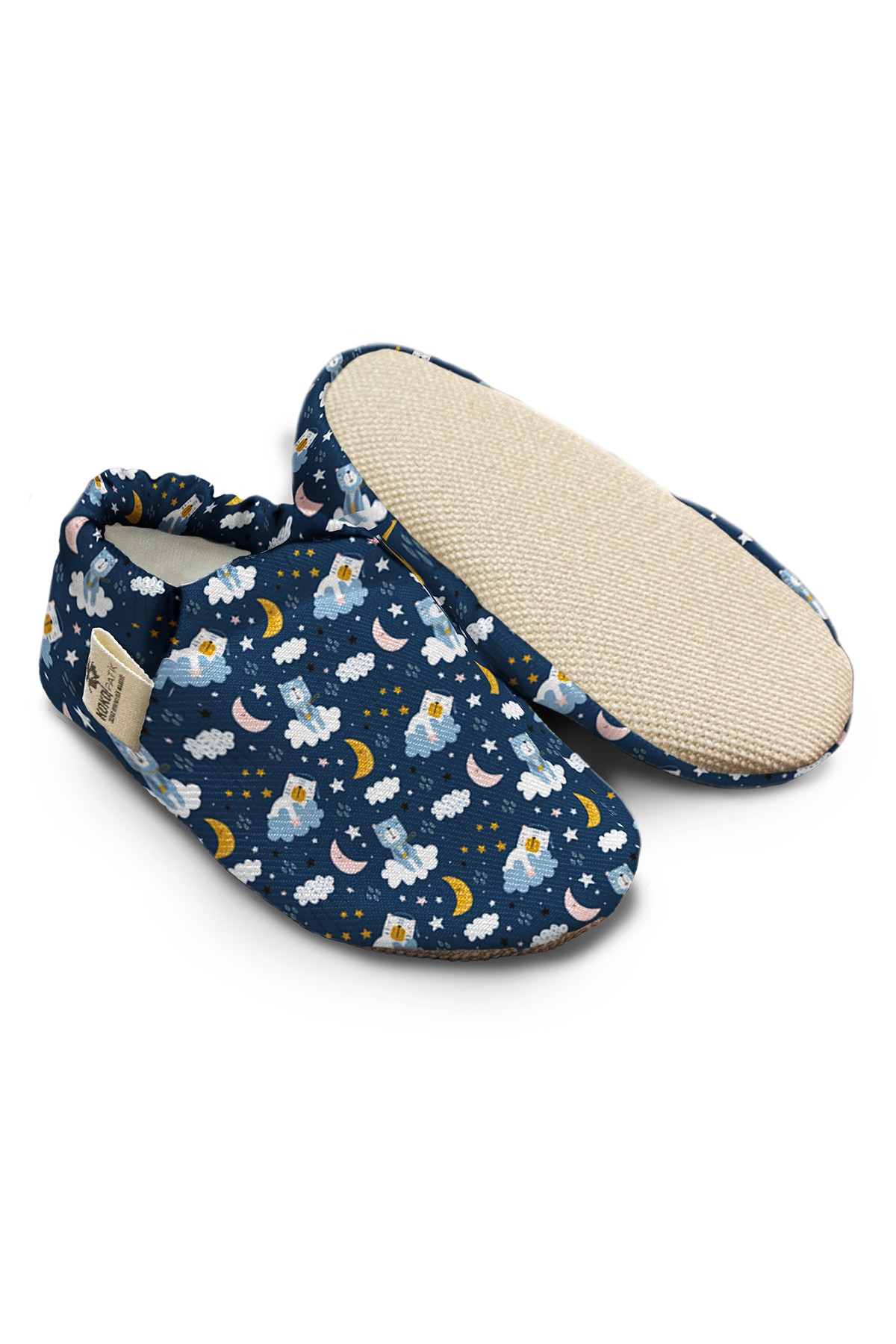 Kokopatik, Non-Slip Sole, Organic Cotton Lined Home Slippers, First Step Shoes, Good Night Patterned Slippers