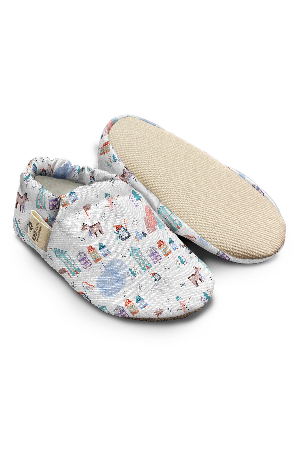 Kokopatik, Non-Slip Sole, Organic Cotton Lined Home Slippers, First Step Shoes, Christmas Festival Patterned Slippers