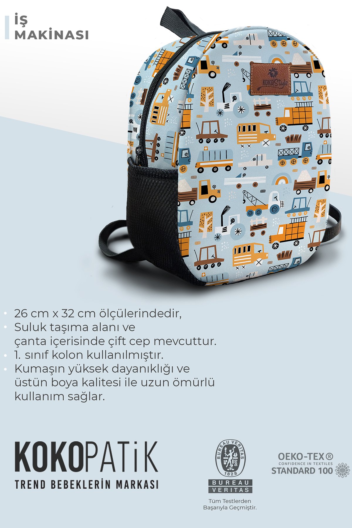 İş Makineleri Desen Orta Boy Kreş Çantası