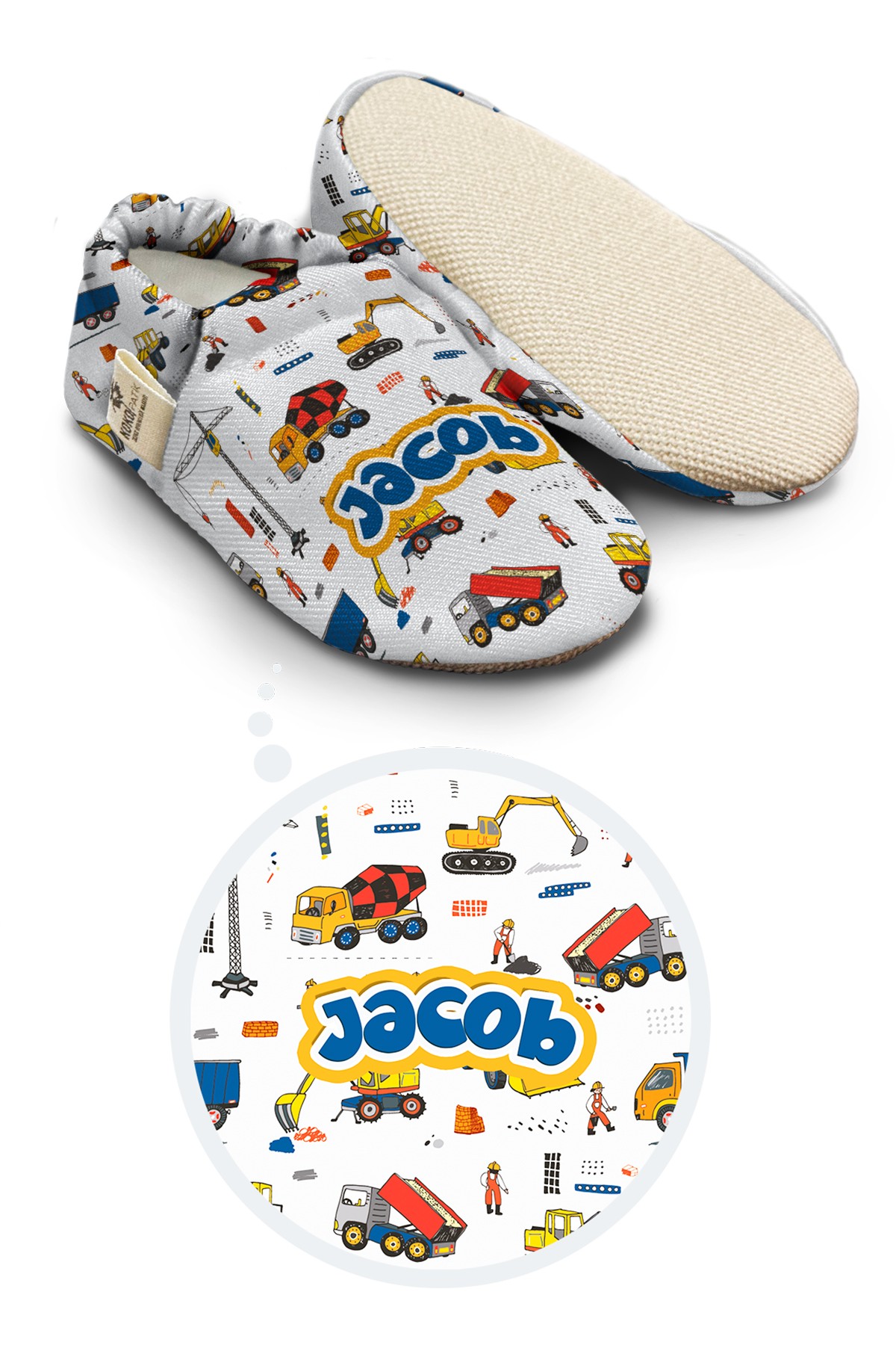 Make It Yours – Personalized Construction Site Booties for Babies | Non-Slip, Organic Cotton, First Step Shoes