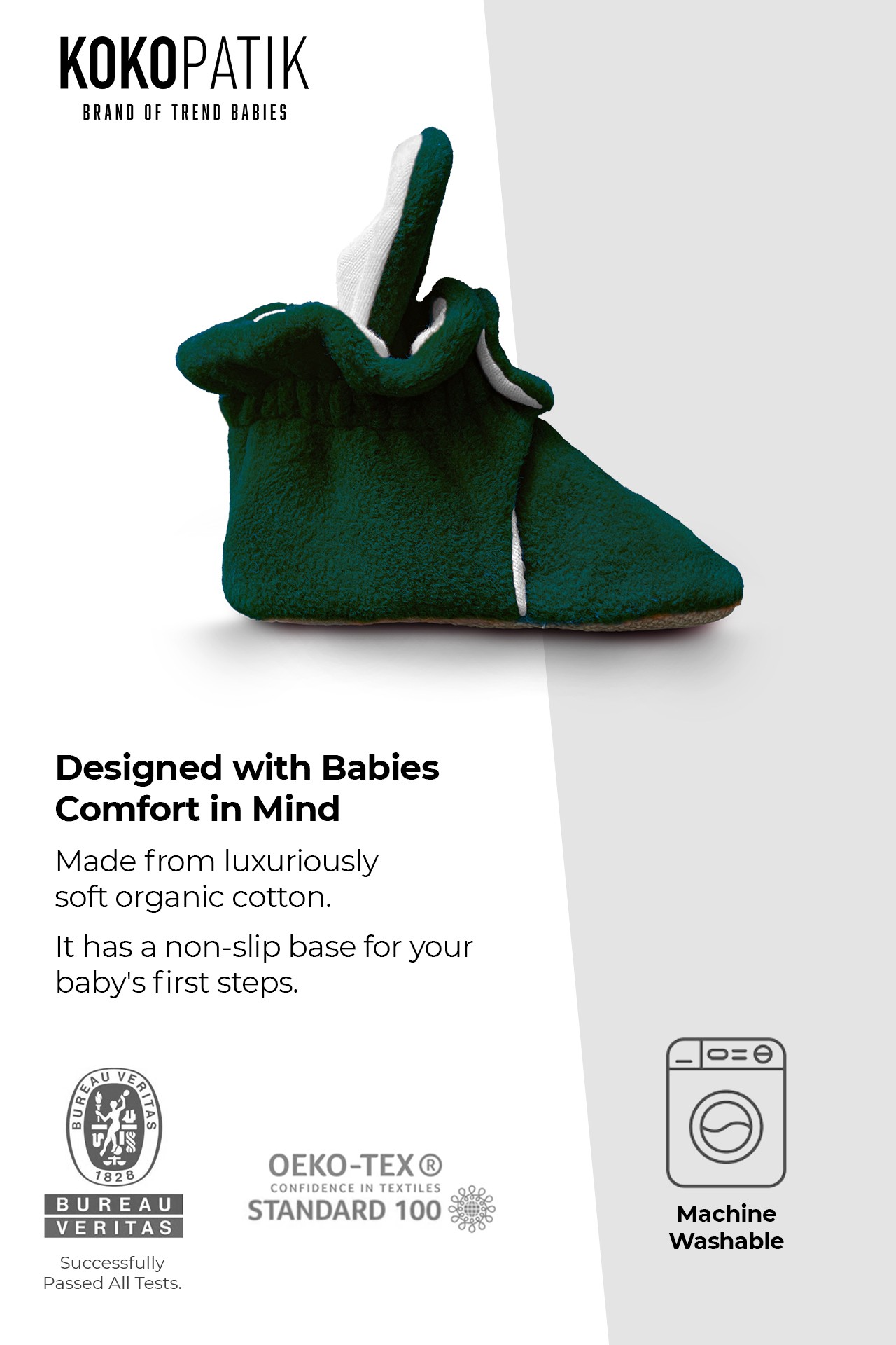 Green Fleece Baby Booties – Soft, Non-Slip Indoor Slippers for Babies