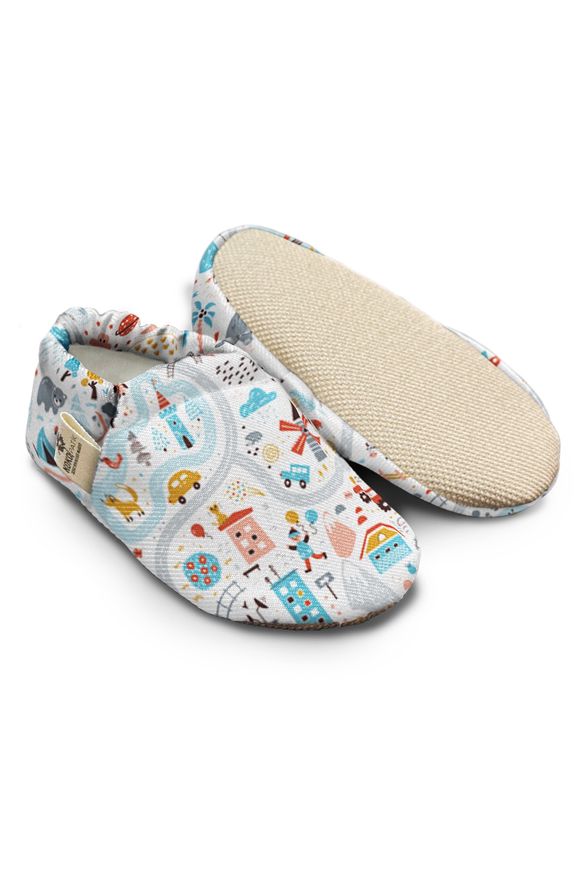 Kokopatik, Non-Slip Sole, Organic Cotton Lined Home Slippers, First Step Shoes, Utopia Patterned Slippers