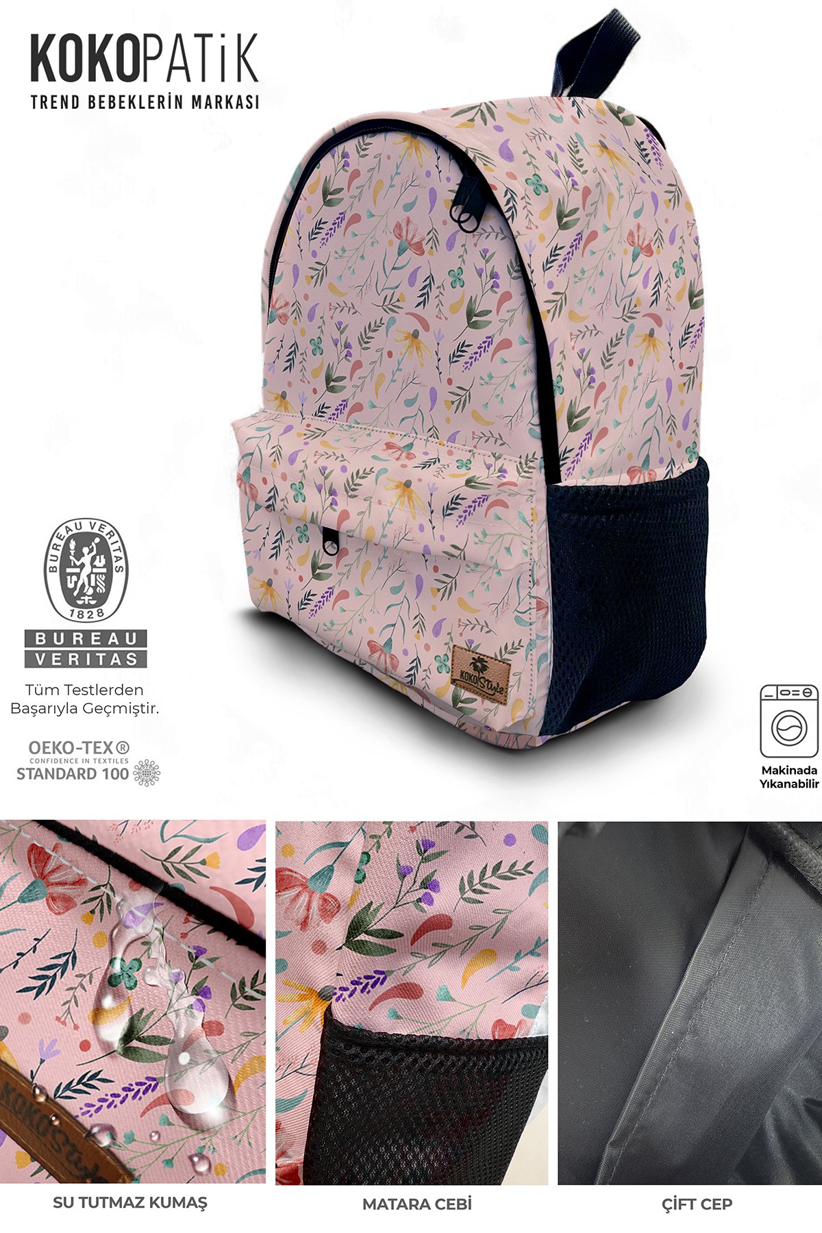 Pembe Bahar Desenli Sırt Çantası