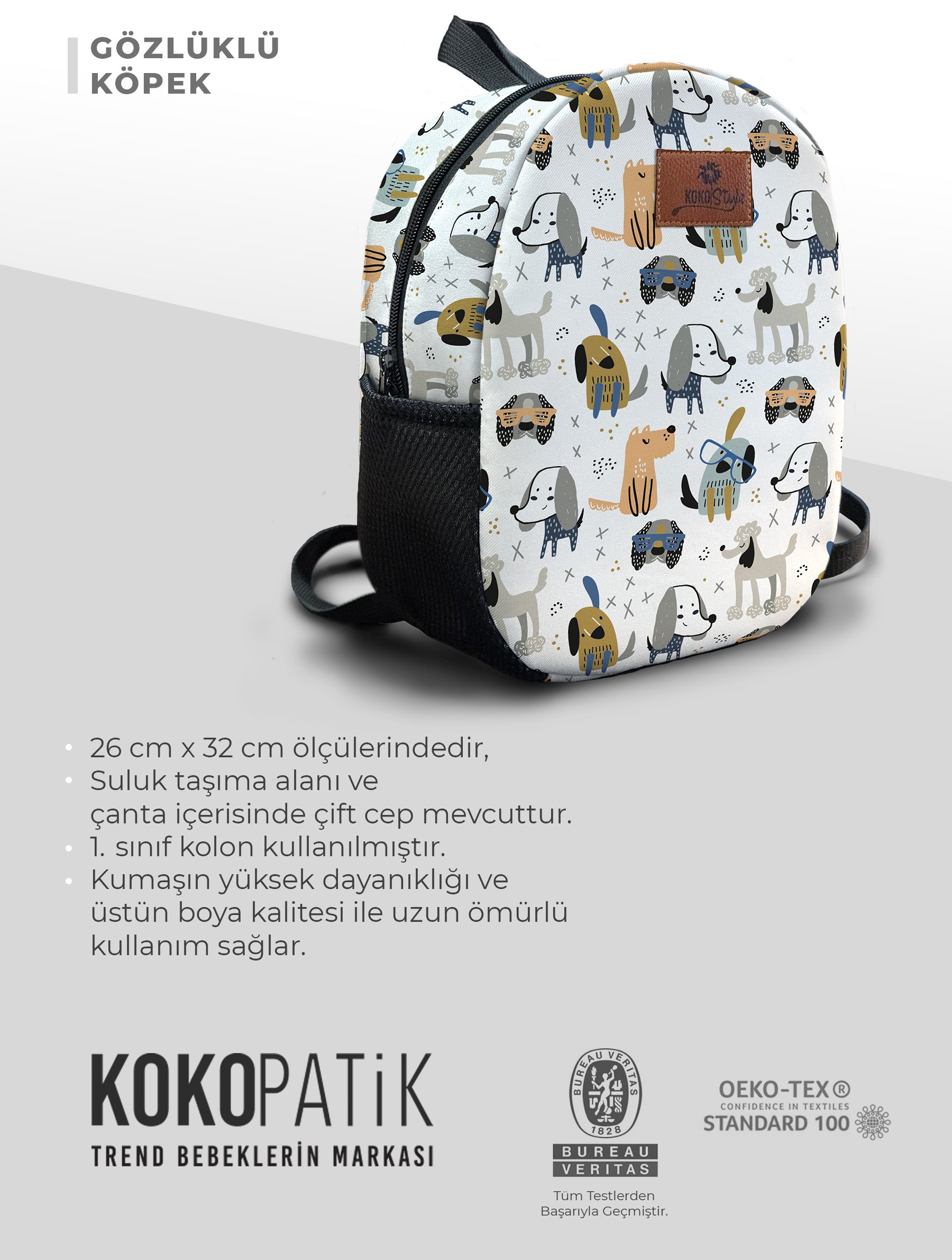 Gözlüklü Köpek Desen Orta Boy Kreş Çantası