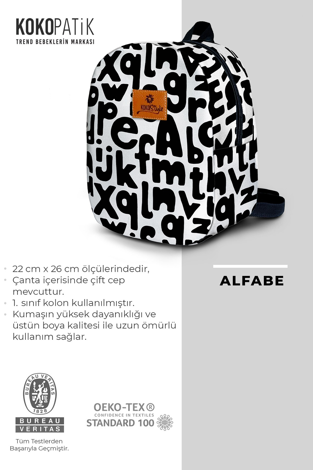 Alfabe Desen Küçük Boy Kreş Çantası