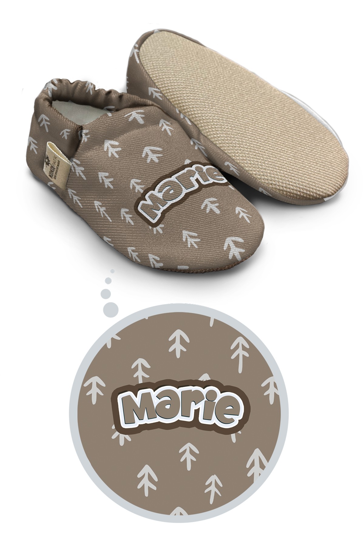 Make It Yours – Personalized Brown Arrow Booties for Babies | Non-Slip, Organic Cotton, Home & Nursery Use
