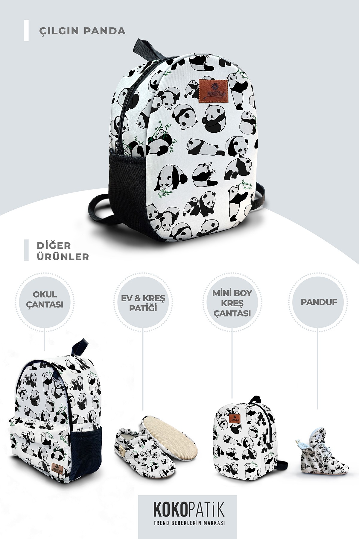 Crazy Panda Pattern Medium Size Nursery Bag