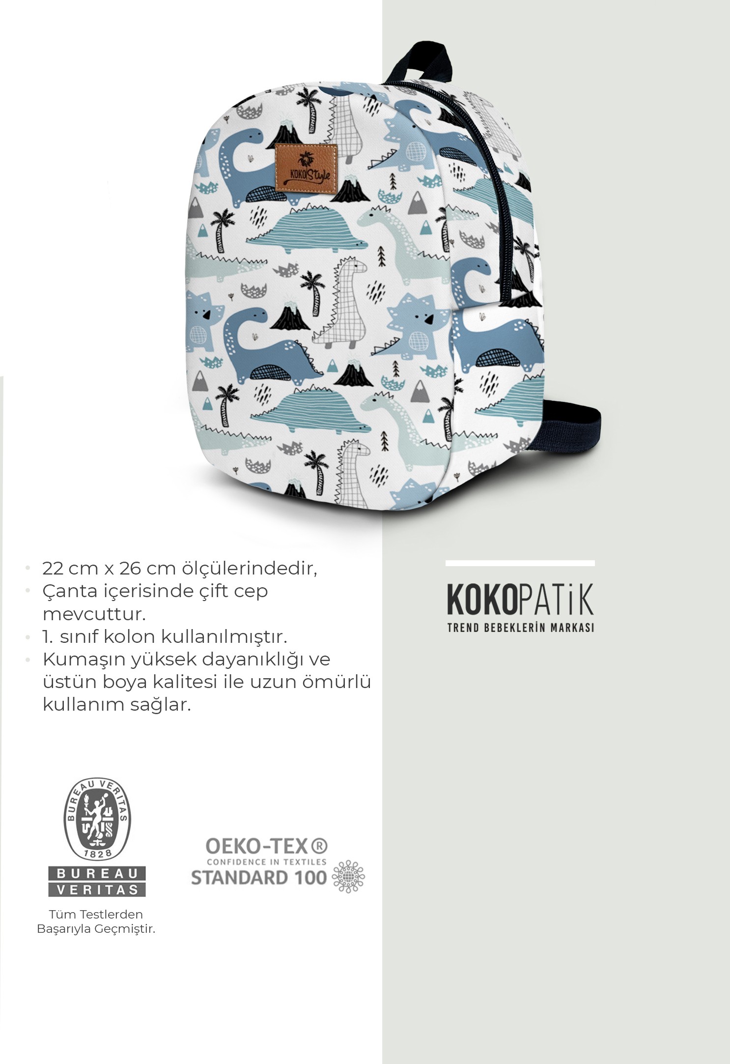 Dinozor Desen Küçük Boy Kreş Çantası