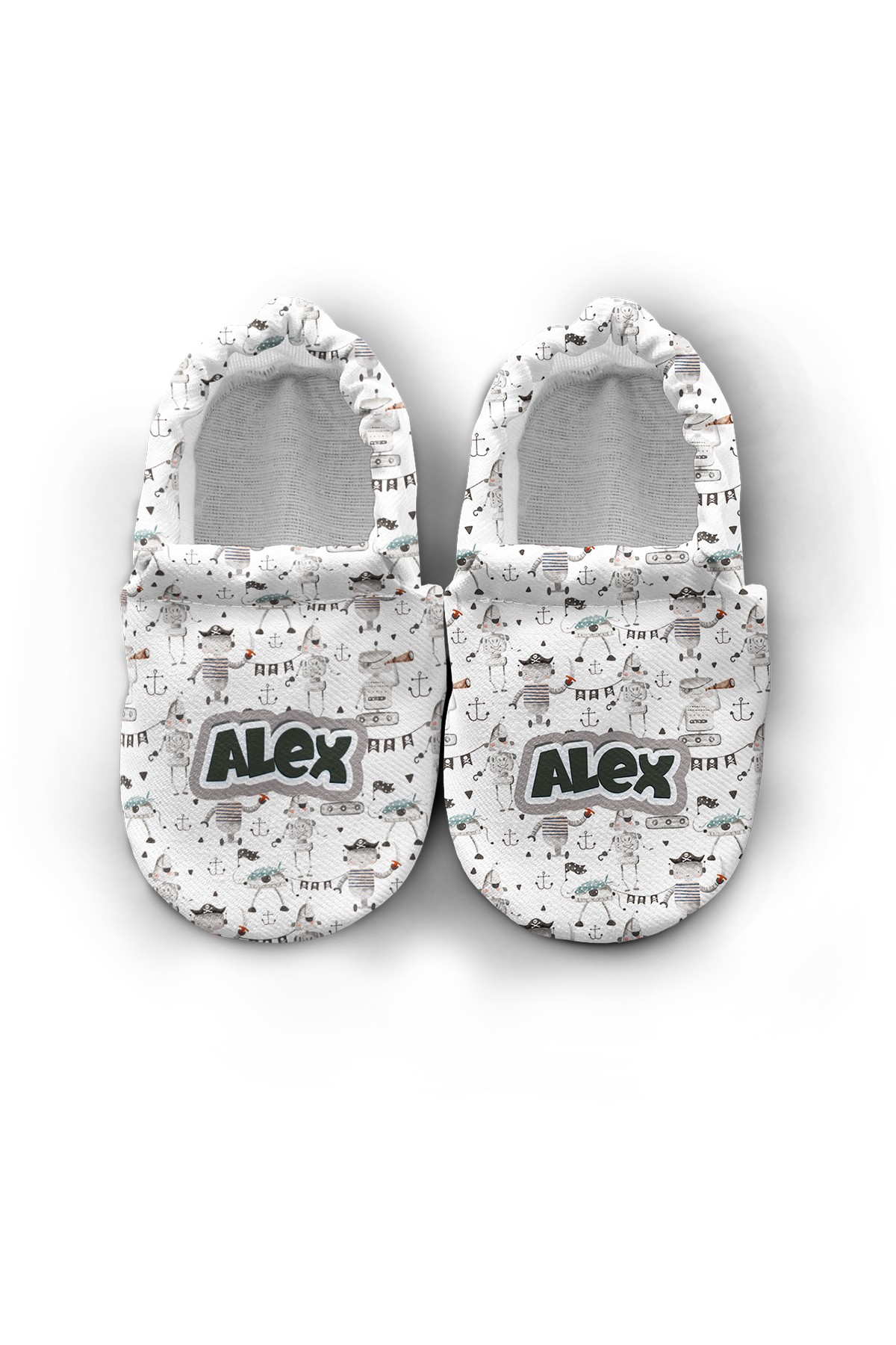 Make It Yours – Personalized Pirate Robots Booties for Babies | Non-Slip, Organic Cotton, First Step Shoes