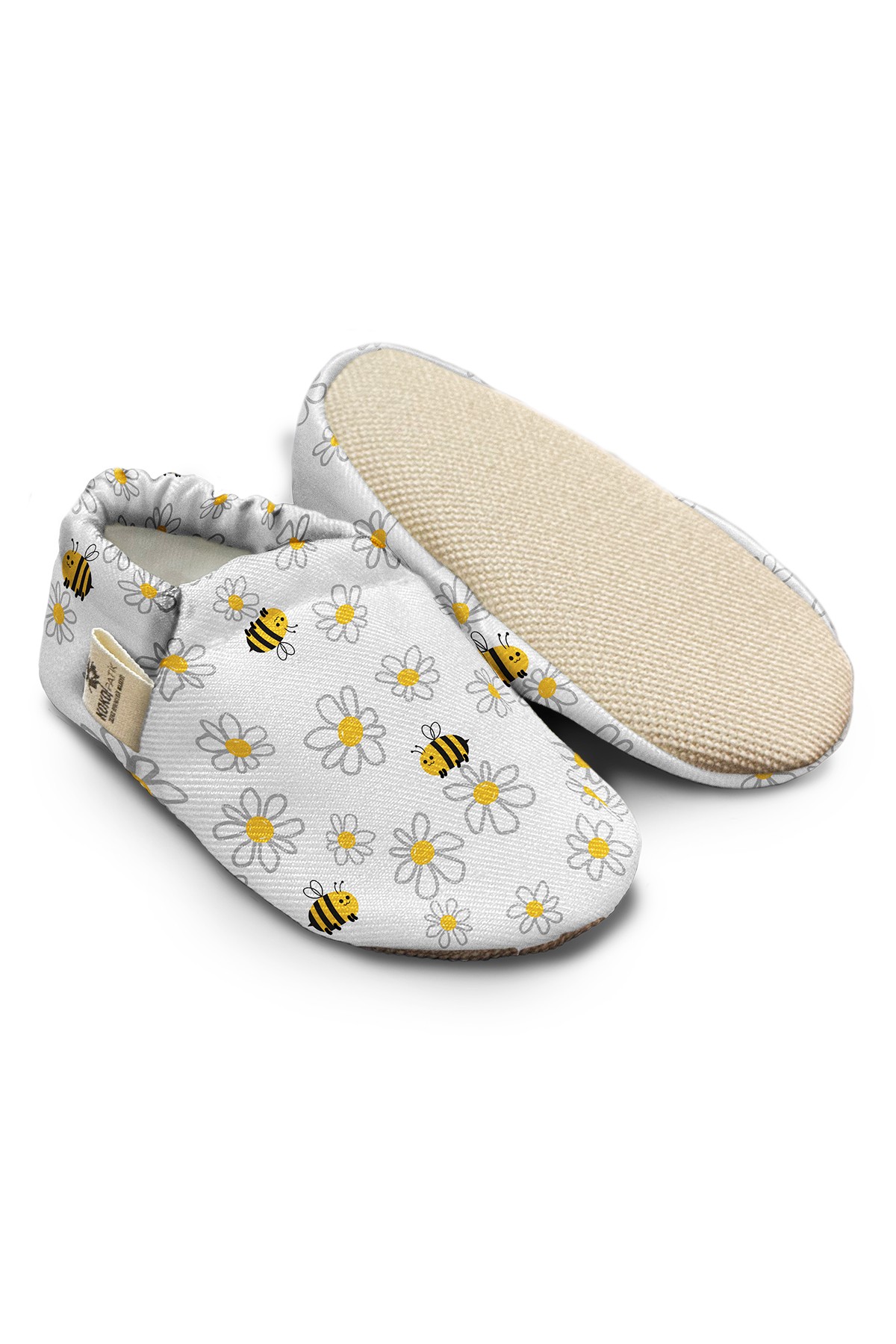 Kokopatik, Organic Cotton Baby Booties, Non-Slip Sole, Newborn Booties, Home Nursery Shoes, Daisy Pattern Booties