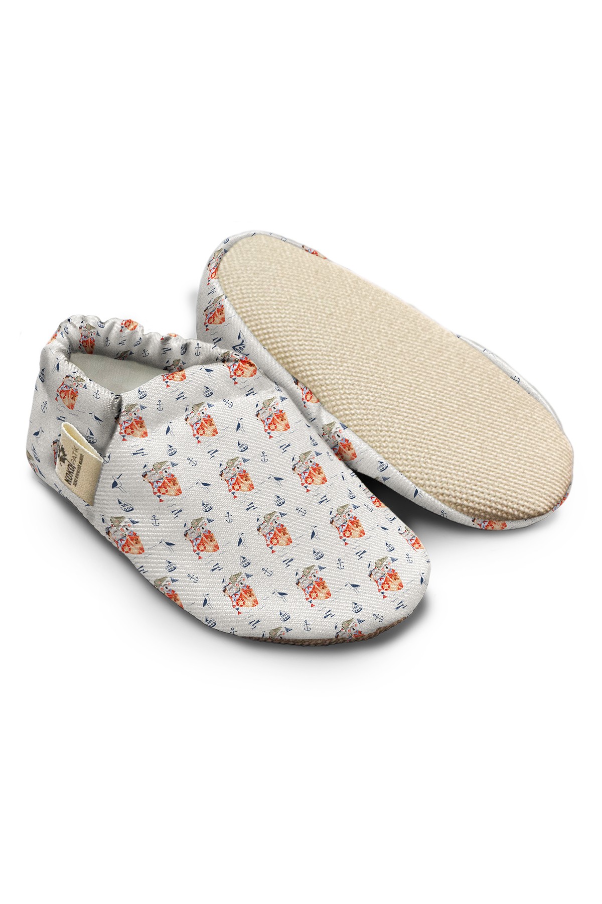 Kokopatik, Organic Cotton Baby Booties, Non-Slip Sole, Newborn Booties, Home Nursery Shoes, Shipmates Pattern Booties