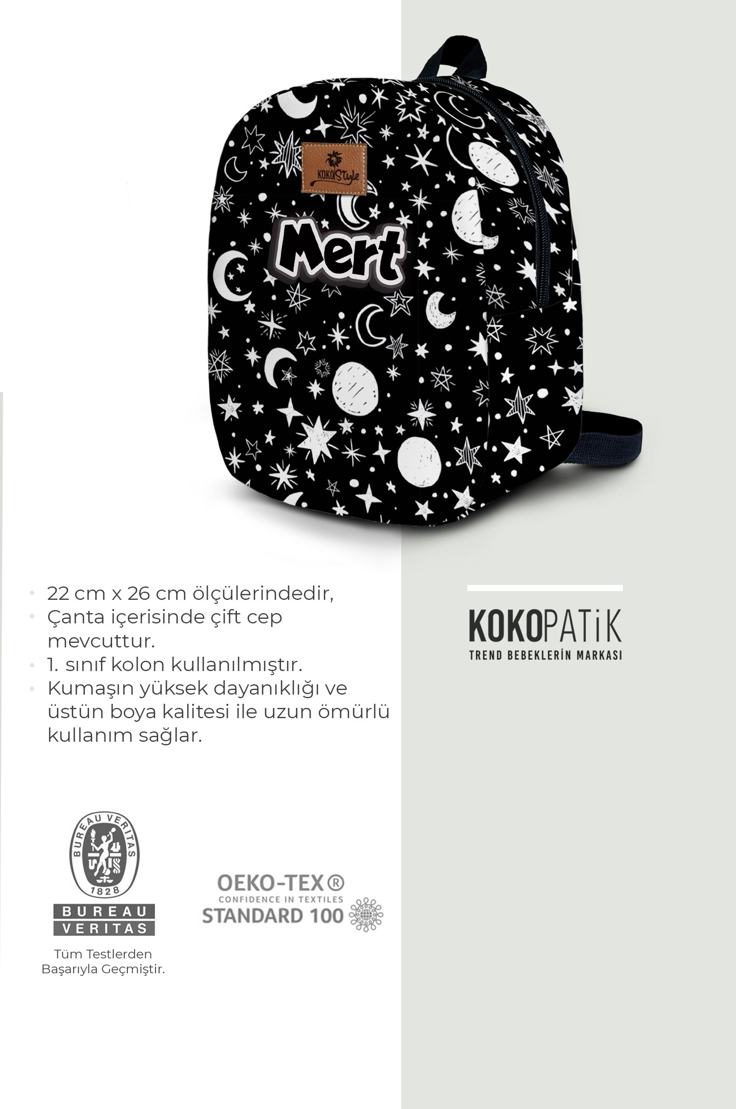 Kişiye Özel İsimli - Gece Desenli Küçük Boy Kreş Çantası