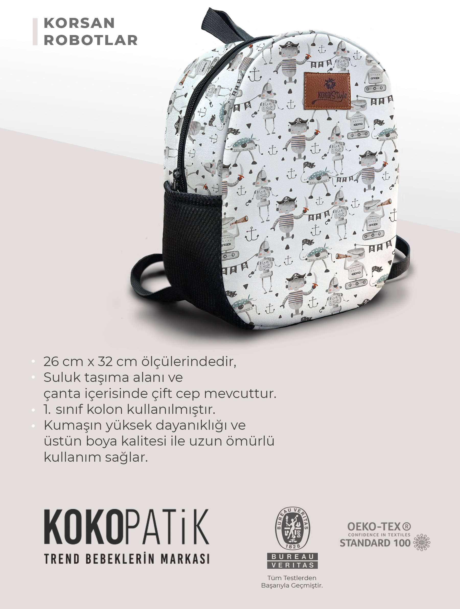 Korsan Robotlar Desen Orta Boy Kreş Çantası