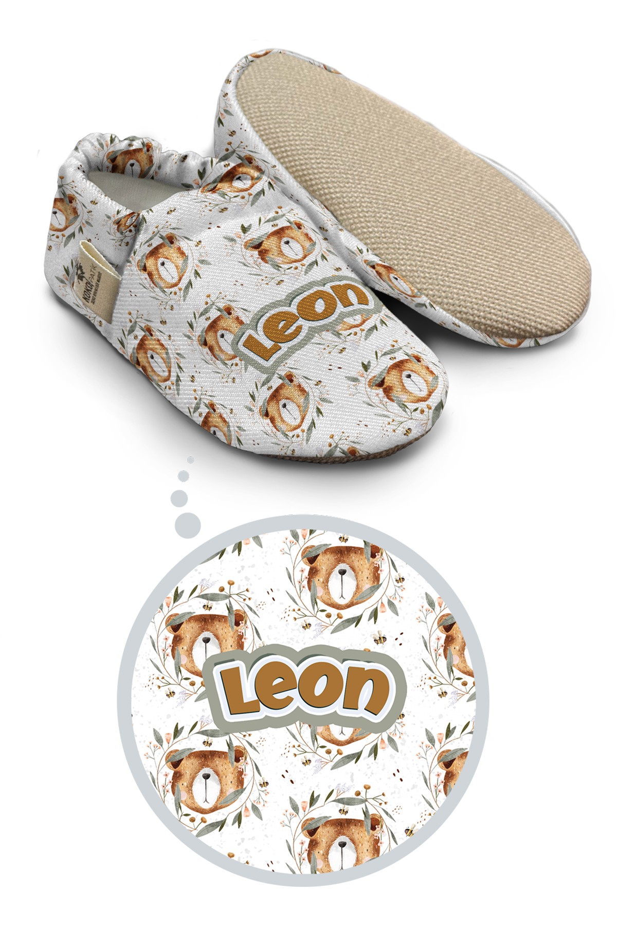 Make It Yours – Personalized Nature Bear Booties for Babies | Non-Slip, Organic Cotton, Home & Nursery Use