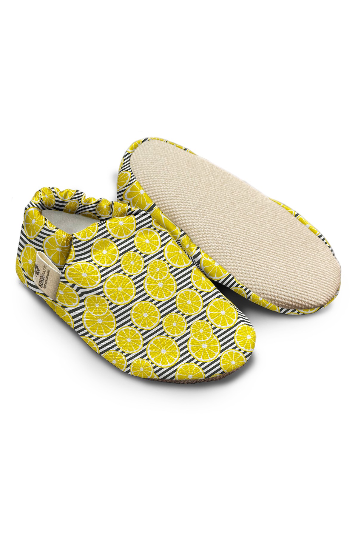 Kokopatik, Non-Slip Sole, Organic Cotton Lined Home Slippers, First Step Shoes, Lemon Patterned Slippers