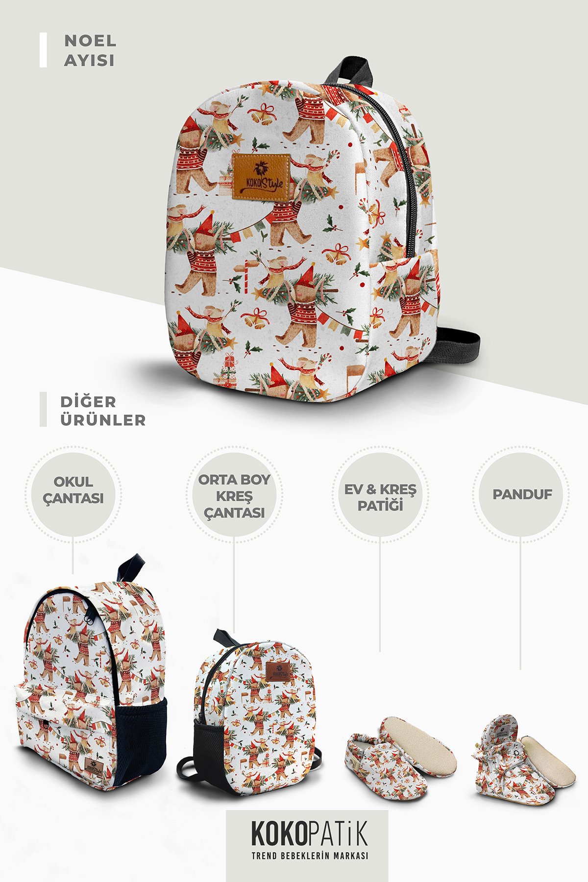 Christmas Bear Feast Pattern Small Nursery Bag