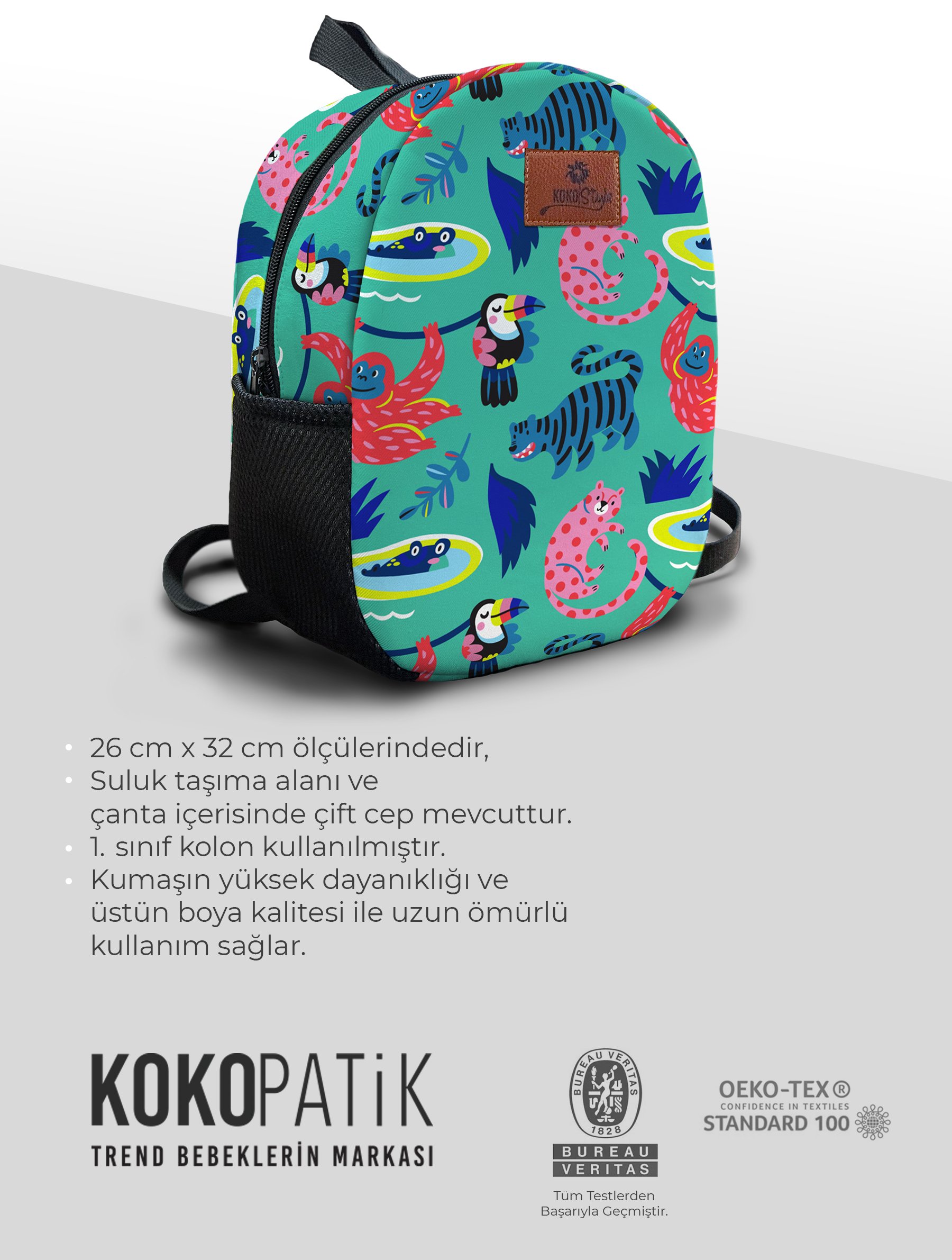 Ormanın Çılgınları Desen Orta Boy Kreş Çantası