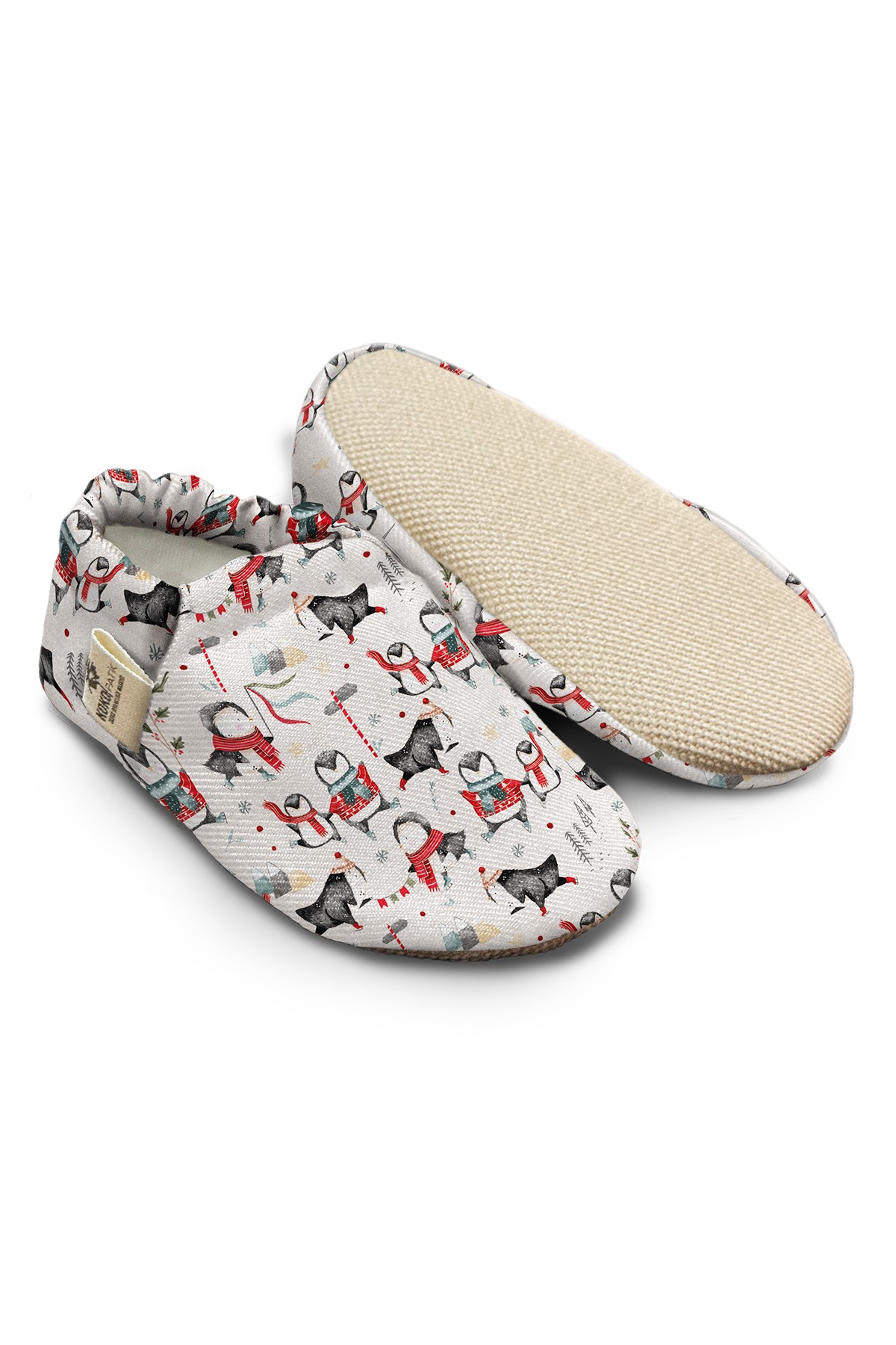 Kokopatik, Non-Slip Sole, Home Nursery Booties, Unisex Baby Booties, Cotton Newborn Booties, Penguin Winter Patterned Booties