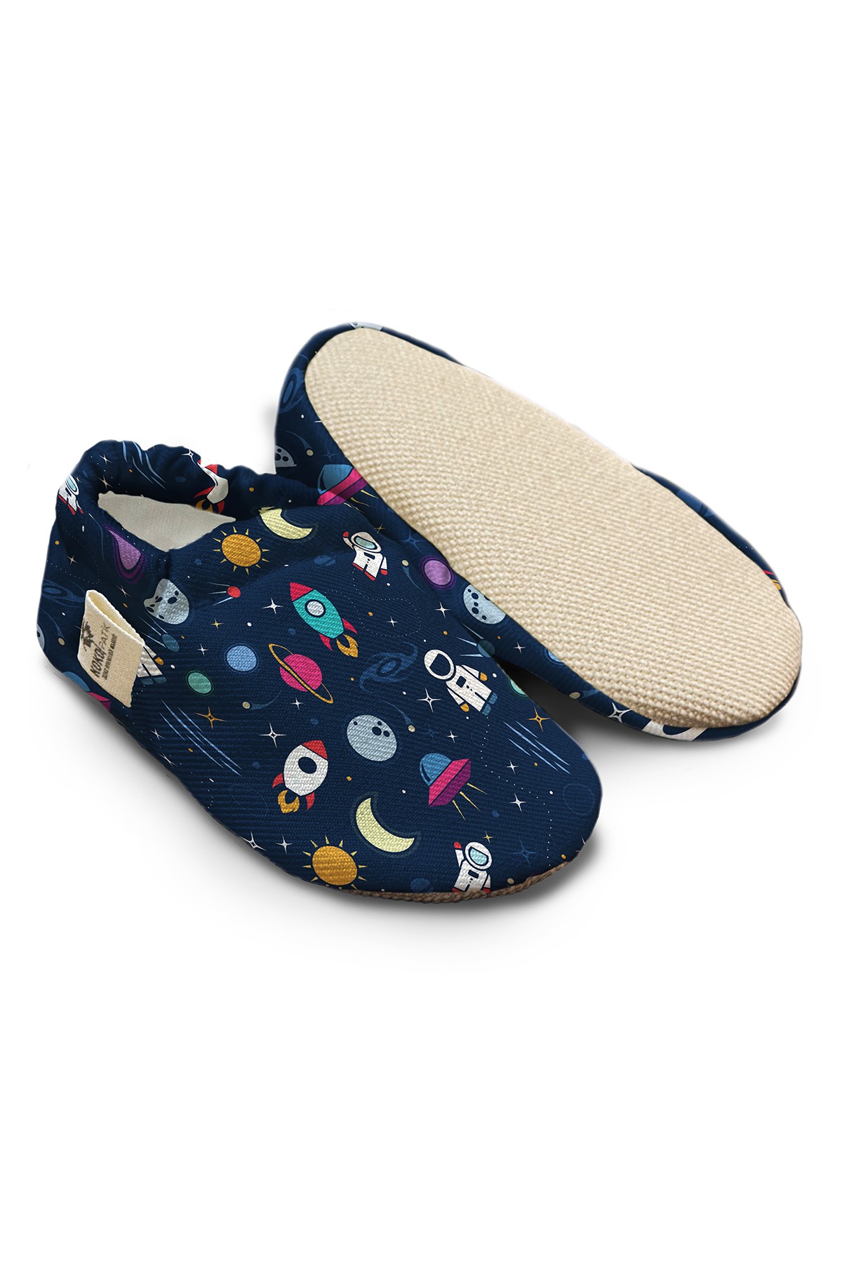Kokopatik, Organic Cotton Baby Booties, Non-Slip Sole, Newborn Booties, Home Nursery Shoes, Astronaut Pattern Booties