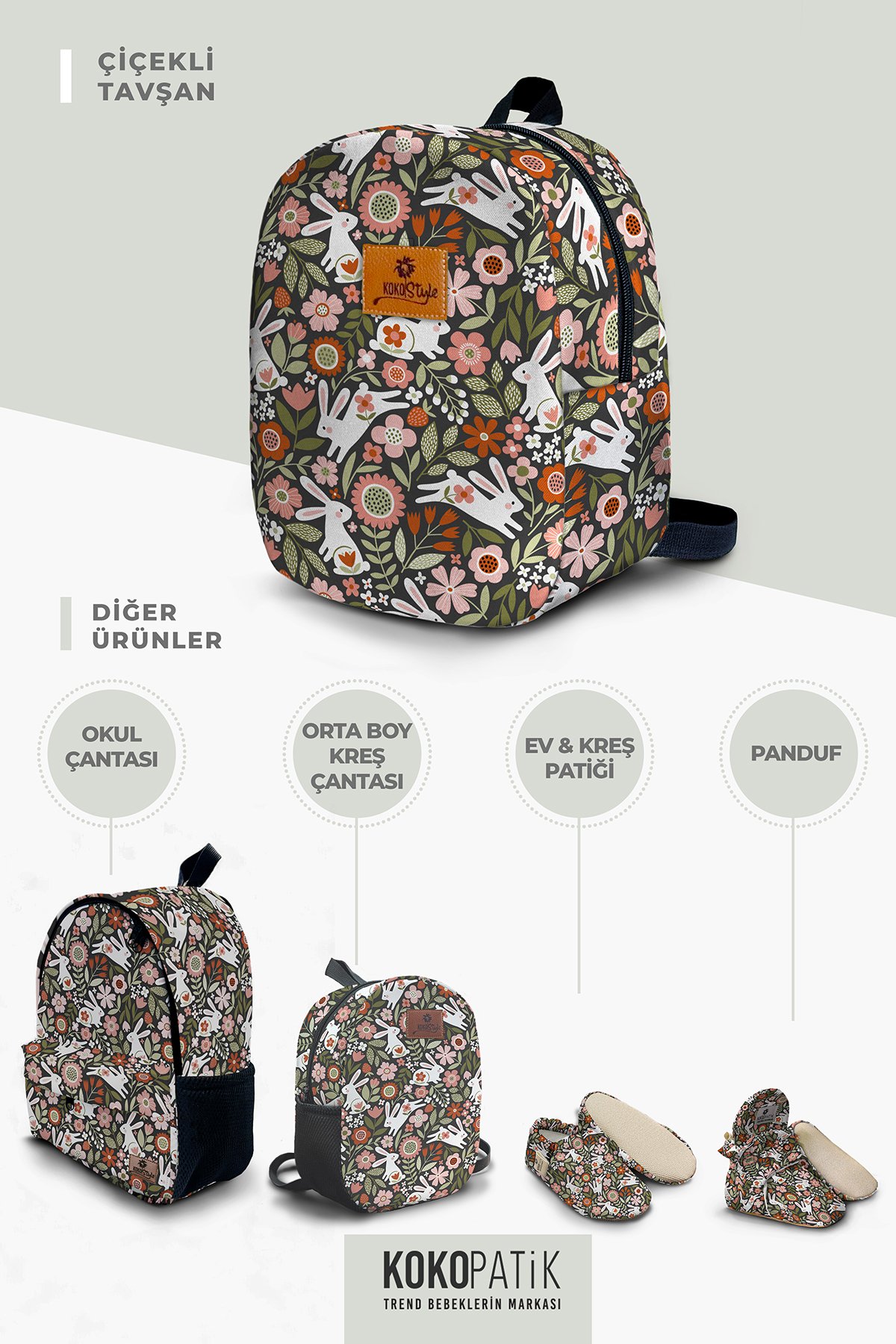 Floral Rabbit Pattern Small Nursery Bag