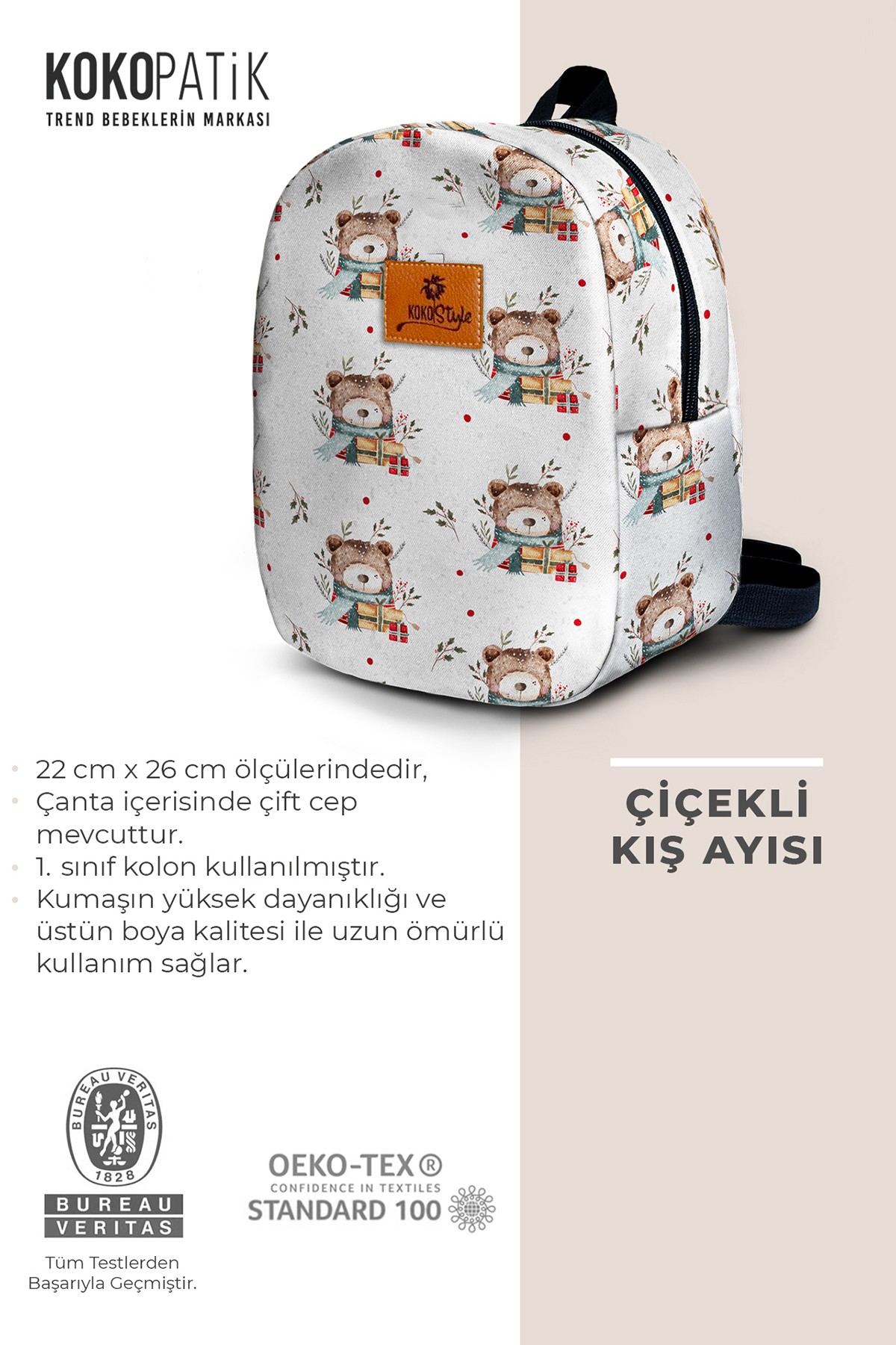 Floral Winter Bear Pattern Small Nursery Bag
