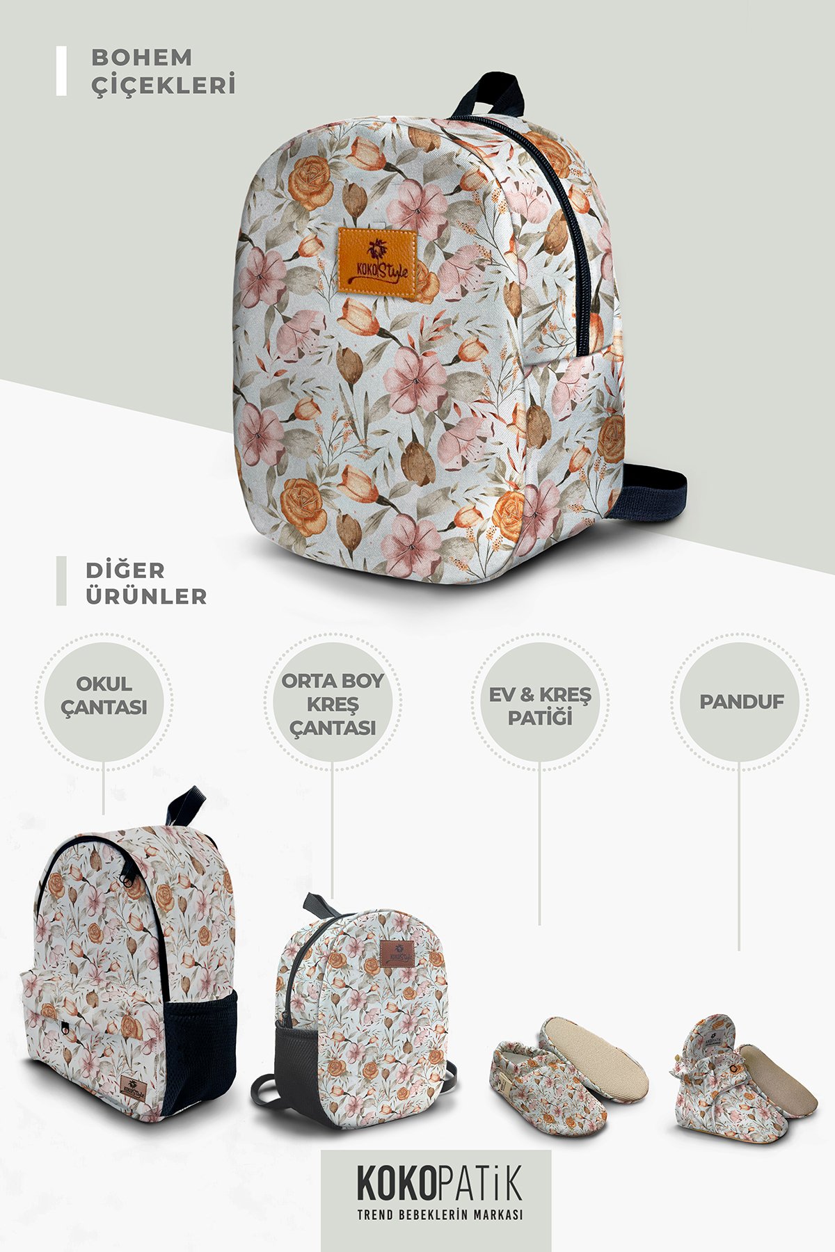 Bohemian Flowers Pattern Small Size Nursery Bag